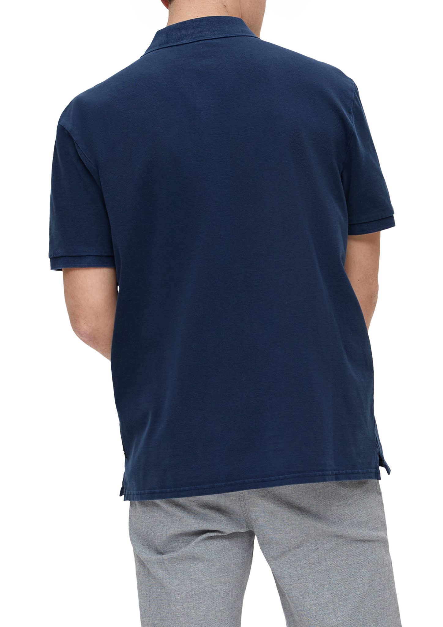 QS Stickerei, Poloshirt aus Label-Patch tiefblau Poloshirt Baumwollpiqué