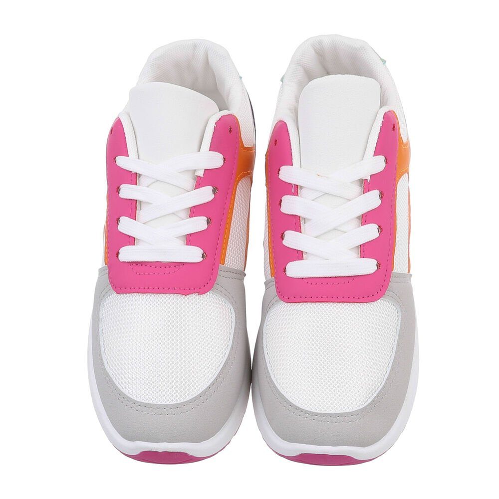 Low-Top Freizeit Low Flach Ital-Design Pink Weiß, Damen Sneaker Weiß Sneakers in