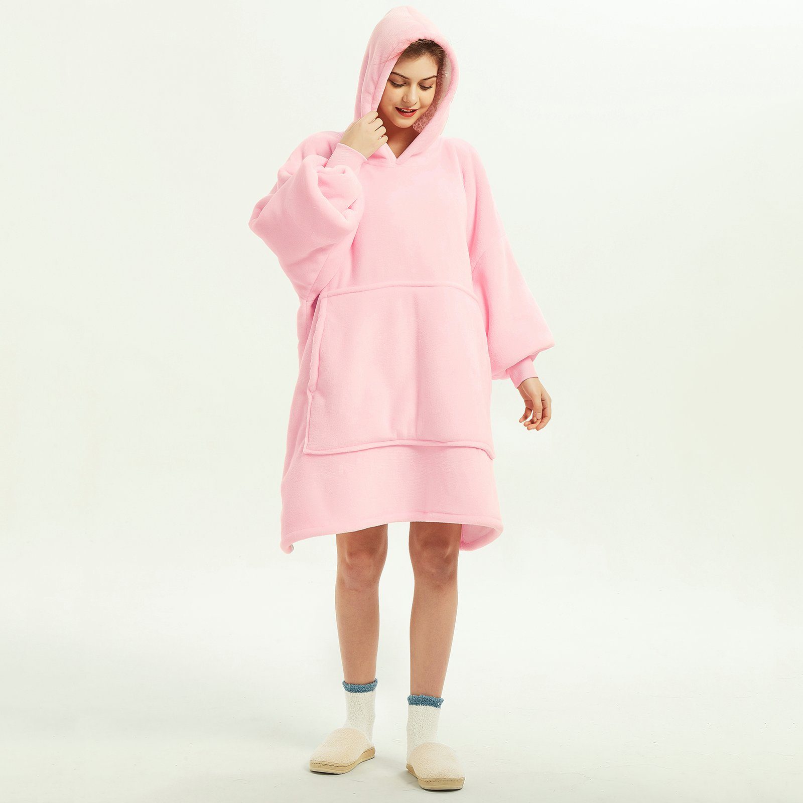 Wohndecke Übergroße Hoodie Fuzzy Blanket, Super weiche, Gemütliche warme, Sunicol, komfortable Riesen-Hoodie, Riesenpullover mit großer Fronttasche Rosa