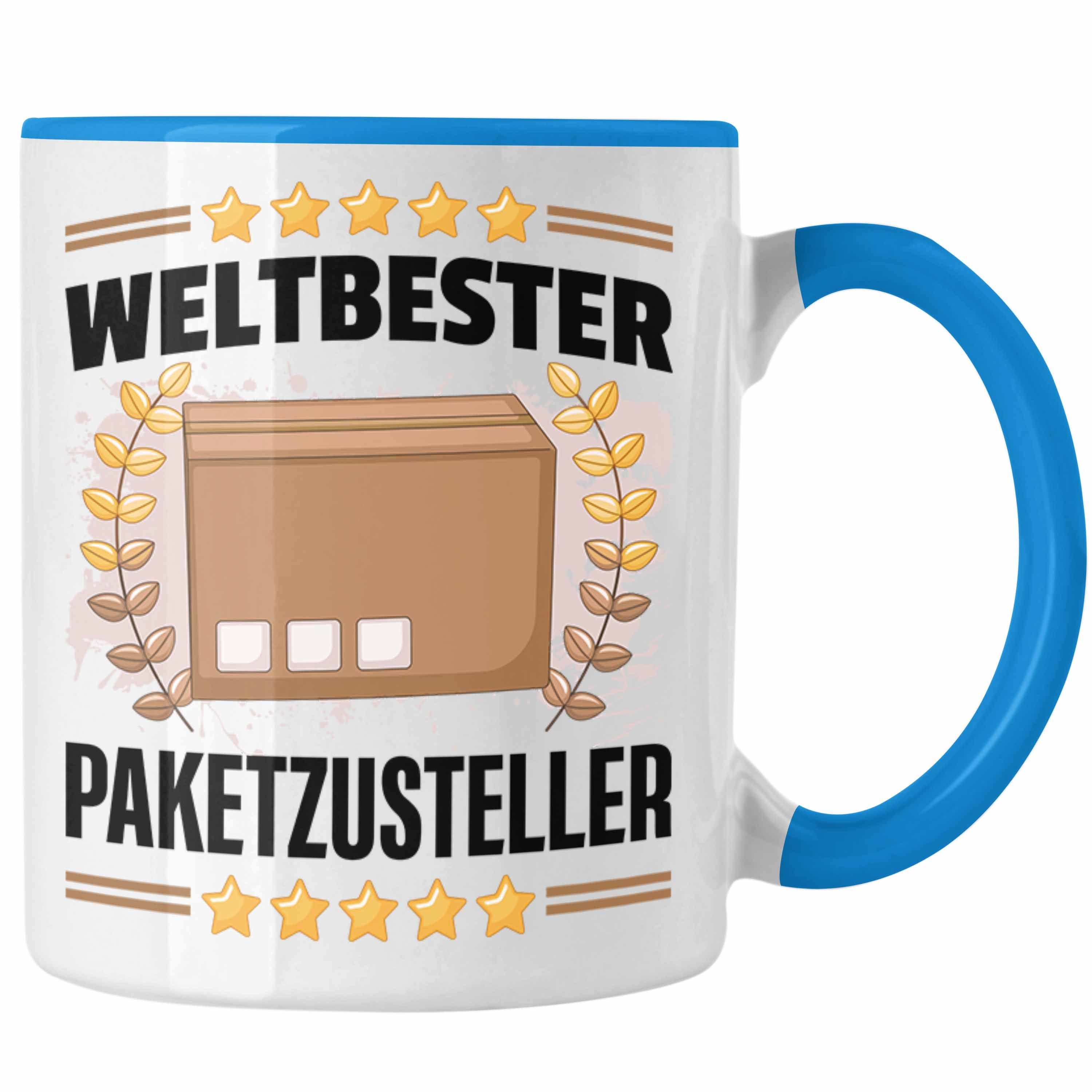 Trendation Tasse Tasse Paketzusteller Geschenkidee Spruch Weltbester Paketbote Postbote Blau