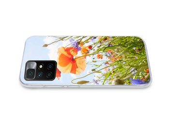MuchoWow Handyhülle Blumen - Mohn - Frühling - Natur - Rot - Blau, Phone Case, Handyhülle Xiaomi Redmi 10, Silikon, Schutzhülle