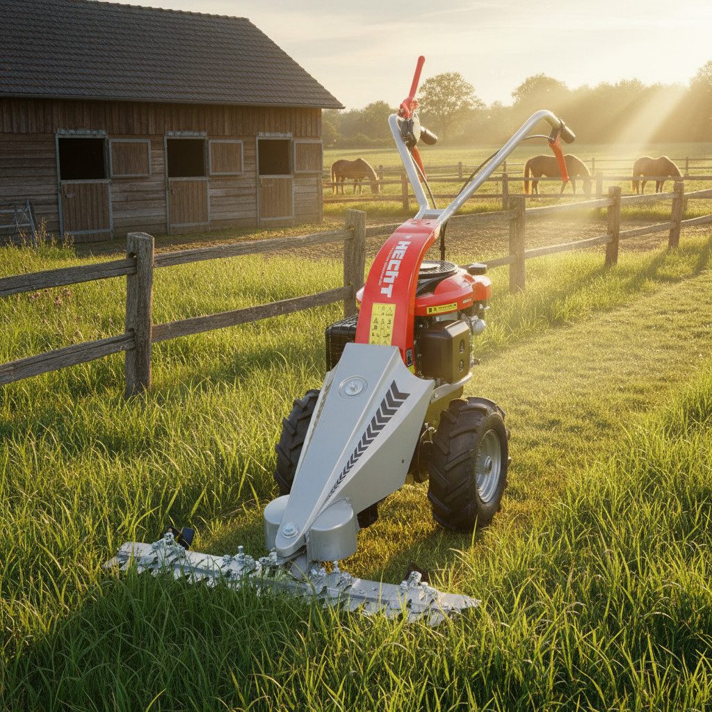 Hecht Balkenmäher mit Antrieb, 587, 3,6 kW / 4,9 PS, 87 cm Arbeitsbreite, 8 mm Schnittstärke, bis 3km/h, Schnitthöhenverstellung von 30–80 mm