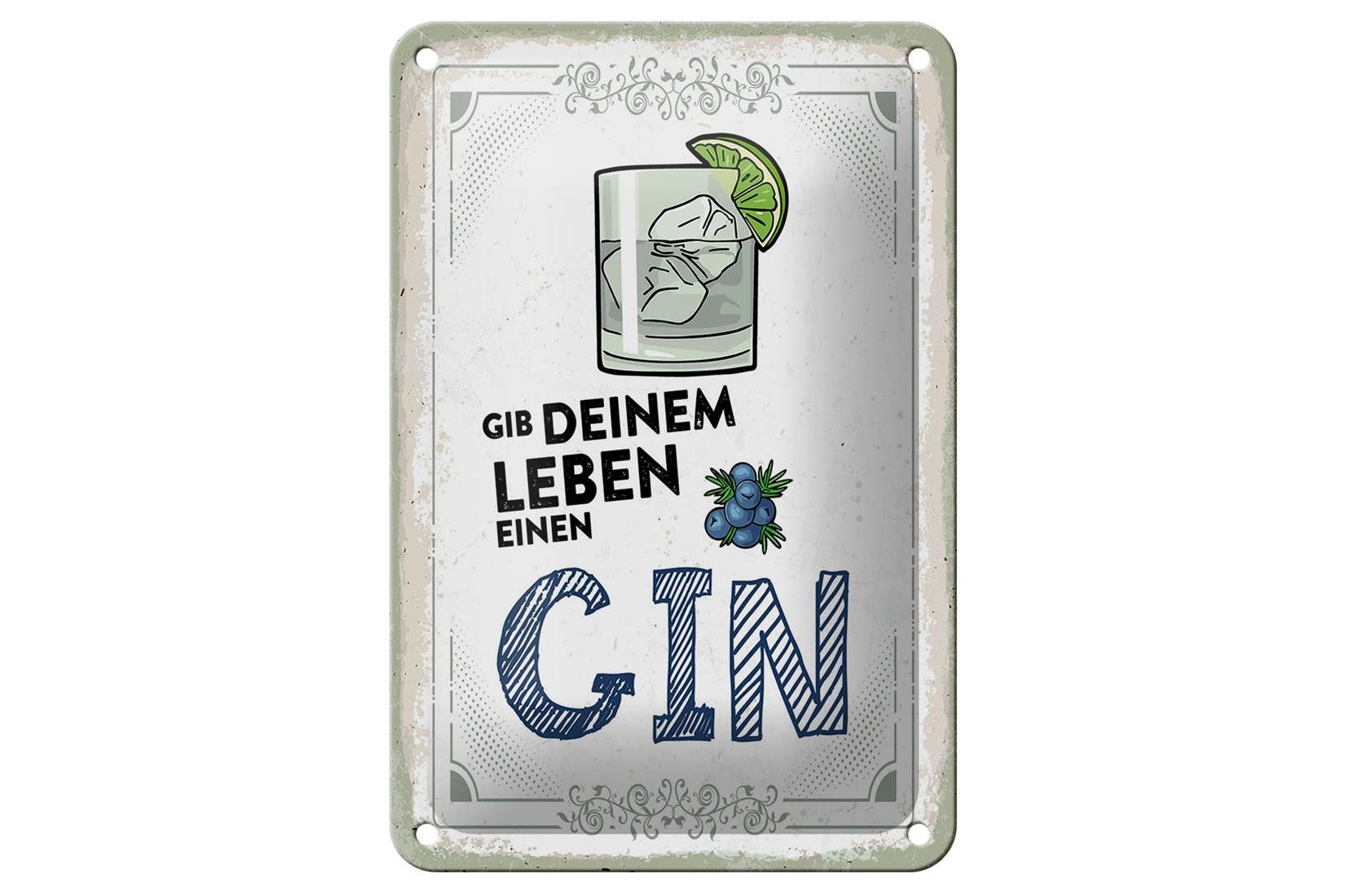 Femer GmbH Metallschild Alkohol 12x18cm Gib deinem Leben einen GIN, (1 St), gewölbte Oberfläche, abgerundete Ecken, umgeschlagene Kanten