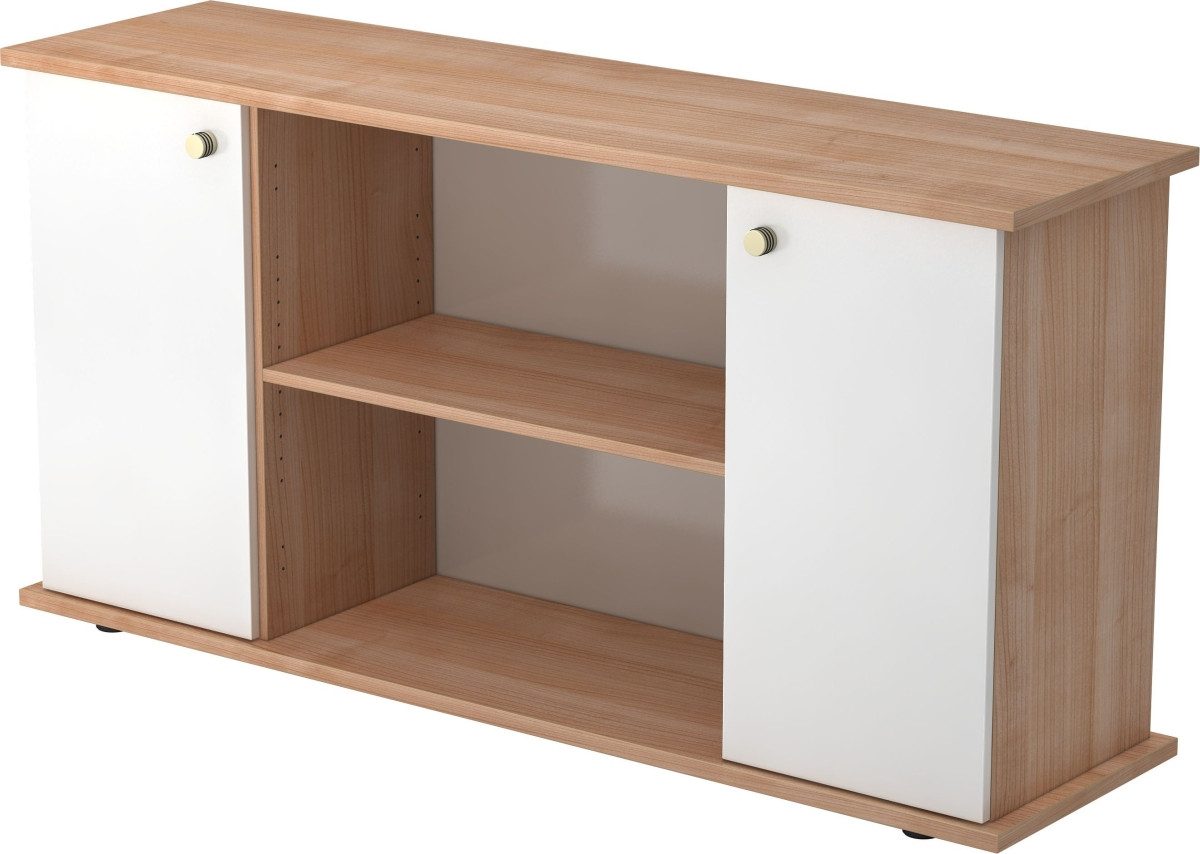 HAMMERBACHER Aktenschrank Sideboard SB 2OH 2 Türen BxTxH 166,1x44,8x84cm Griff SG Nussbaum/Weiß