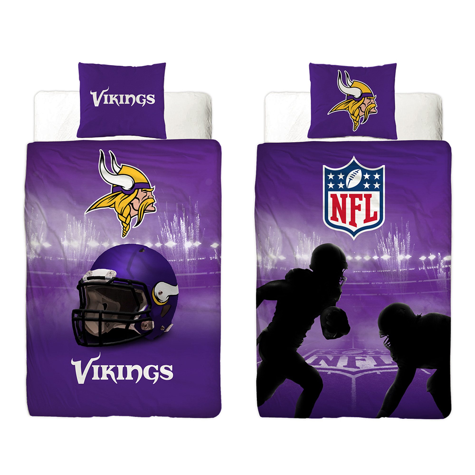 Wendebettwäsche NFL American Football Bettwäsche Minnesota Vikings Linon / Renforcé, BERONAGE, 100% Baumwolle, 2 teilig, 135x200 + 80x80 cm