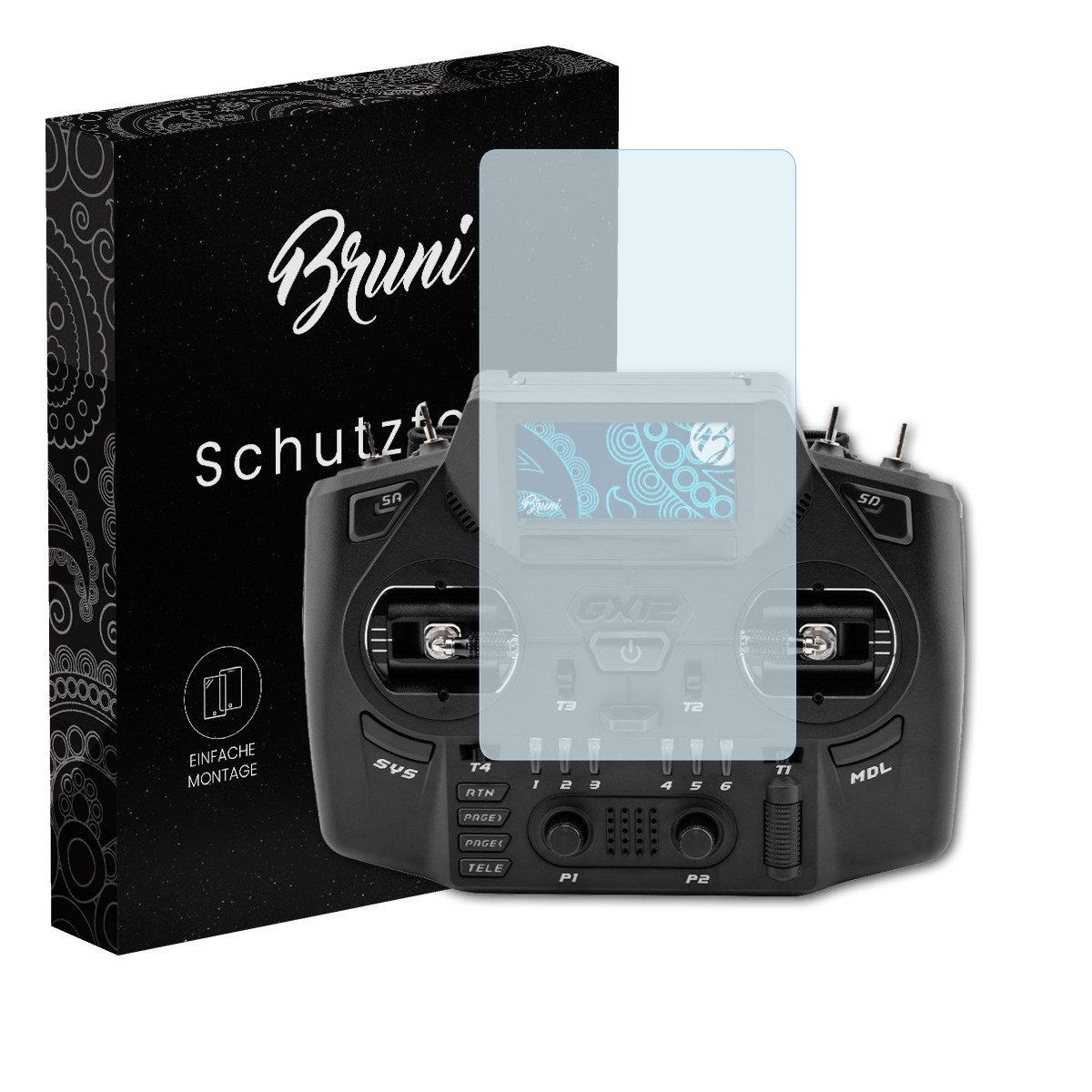 Bruni Schutzfolie Glasklare Displayschutzfolie für Radiomaster GX 12, (2 Folien), praktisch unsichtbar