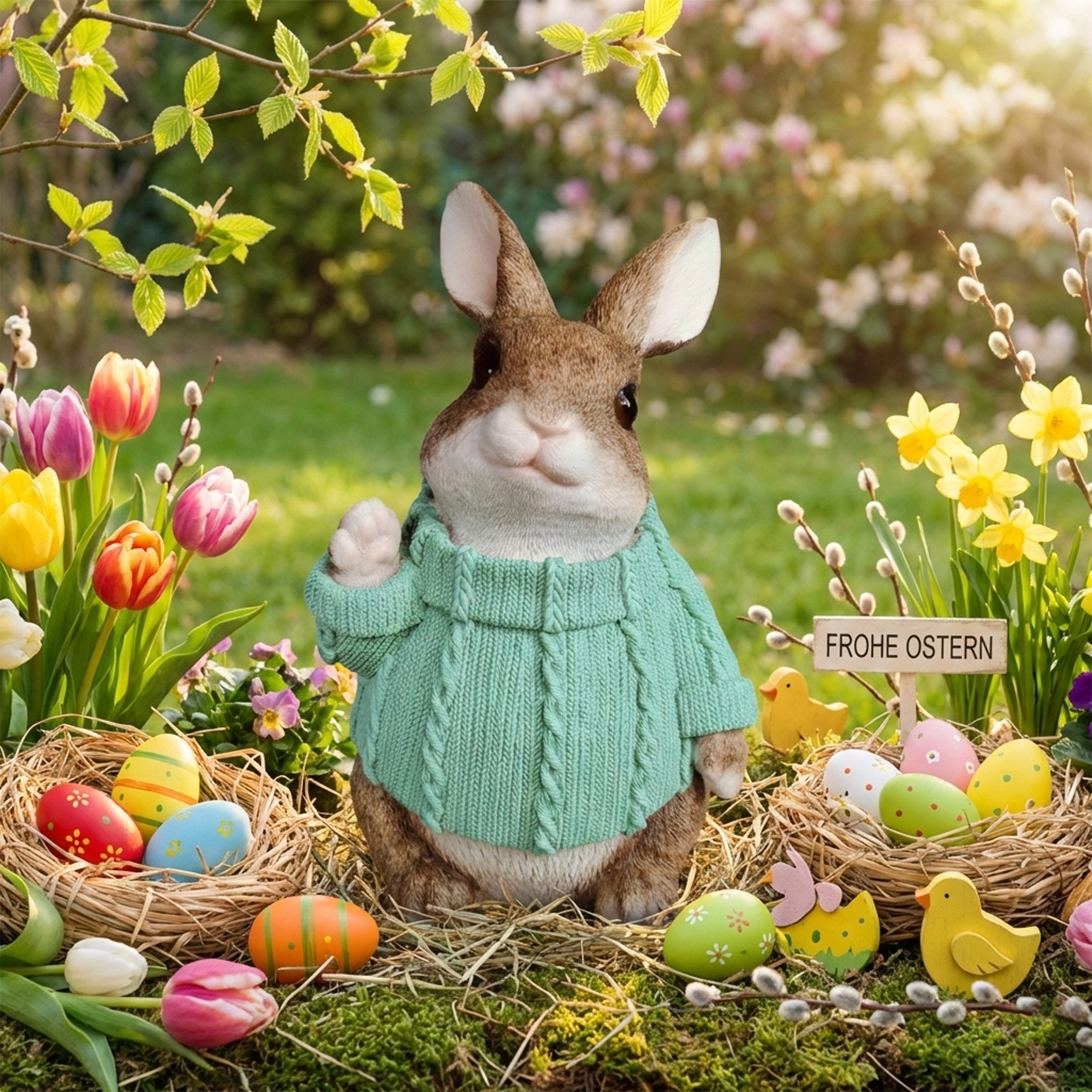 colourliving Osterfigur Deko-Hase XL im Pullover – Große Osterhasen-Figur sitzend (1 St), 6 verschiedene Farben und Varianten auswählbar