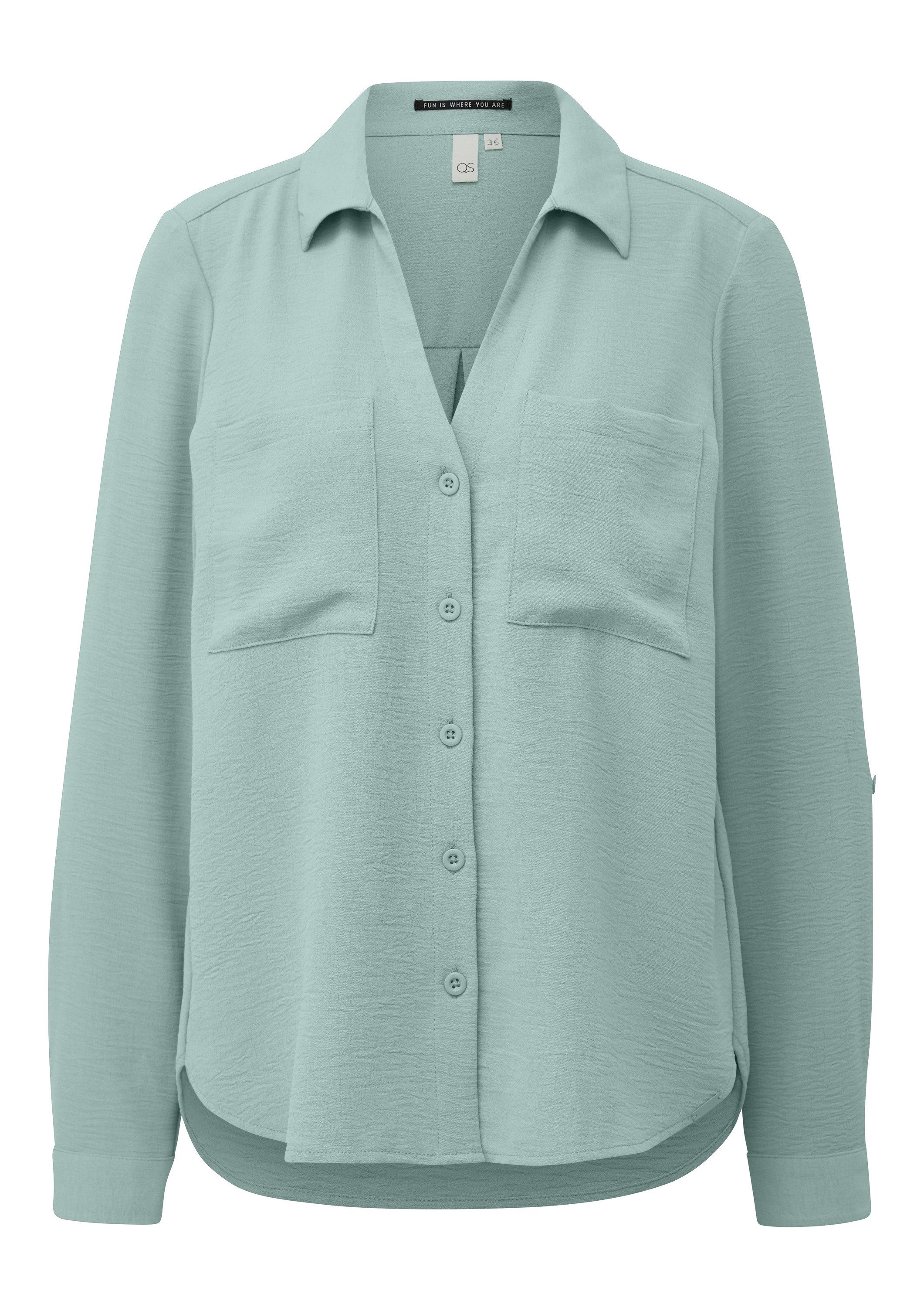 QS Langarmbluse Bluse Crêpebluse mit Turn-up-Ärmel
