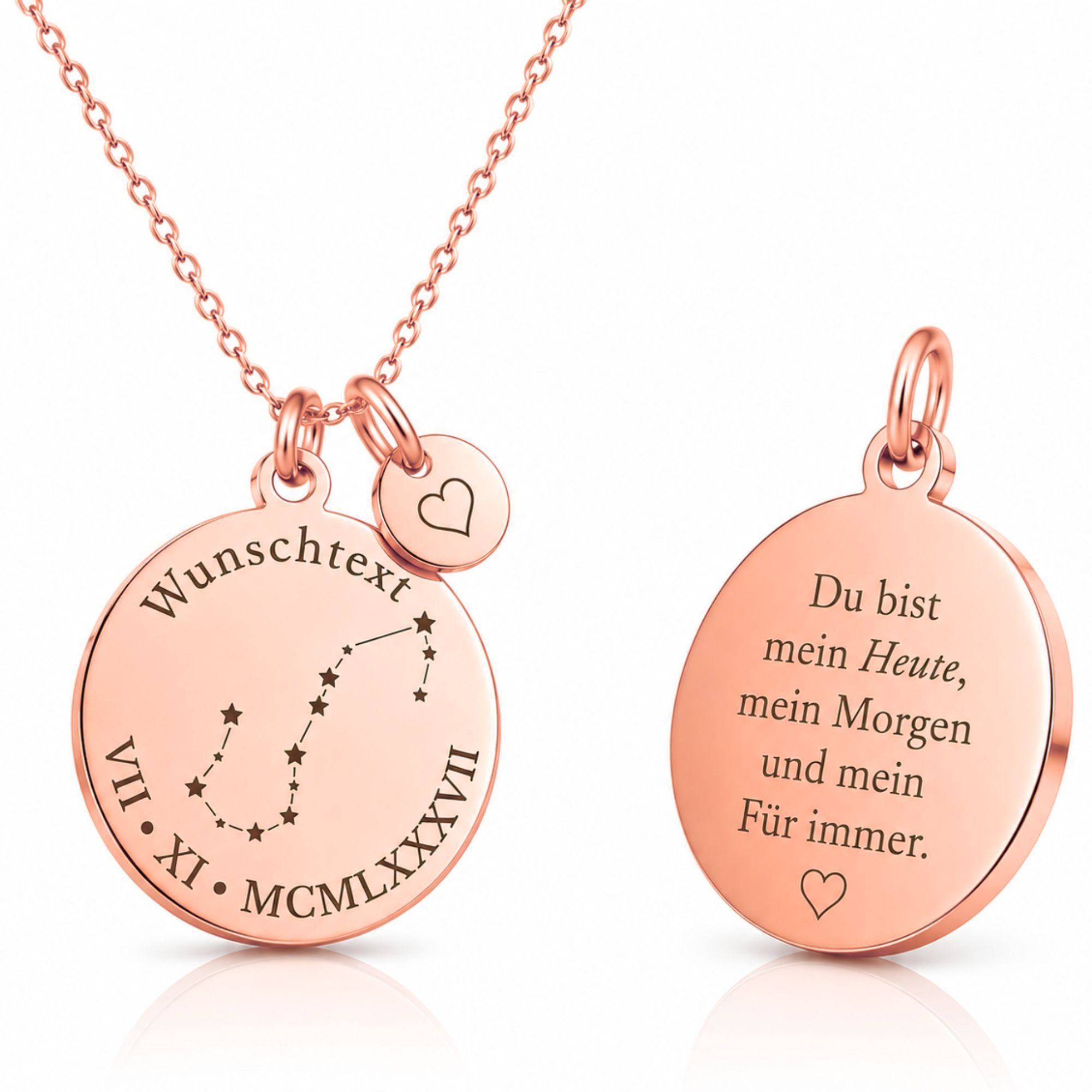 BS Schmuckdesign Kette mit Anhänger mit Gravur Personalisierte Halskette Damen Sternbild Gravur Römische Zahlen (inkl. Gravur), vollständig personalisierbar inkl. Geschenkbox
