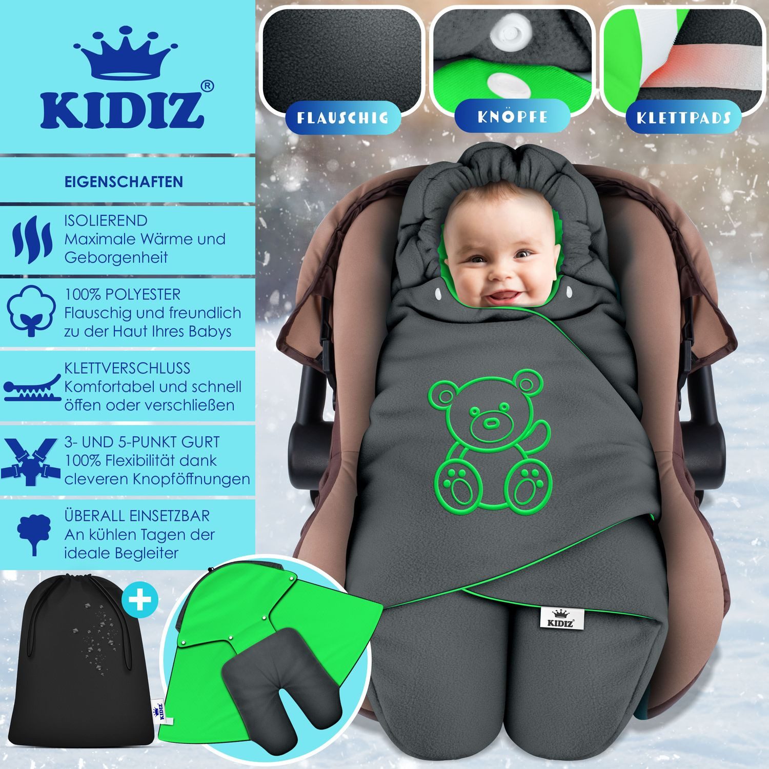KIDIZ Deckenschlafsack, Baby Einschlagdecke mit Tasche günstig online kaufen