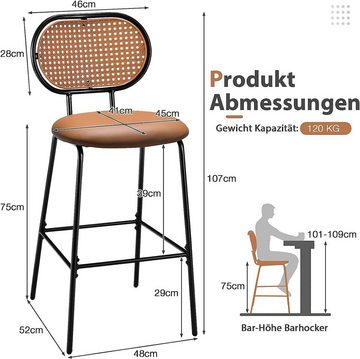 KOMFOTTEU Barhocker Barstühle (2er Set), mit Rückenlehne&Fußstütze, 52x48x107cm