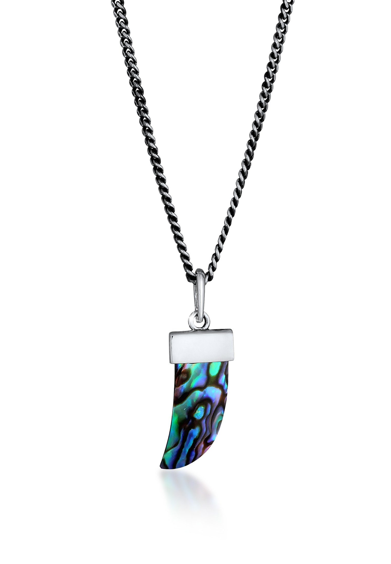 Kette mit Anhänger Herren Panzer Abalone Muschel Zahn 925er Silber