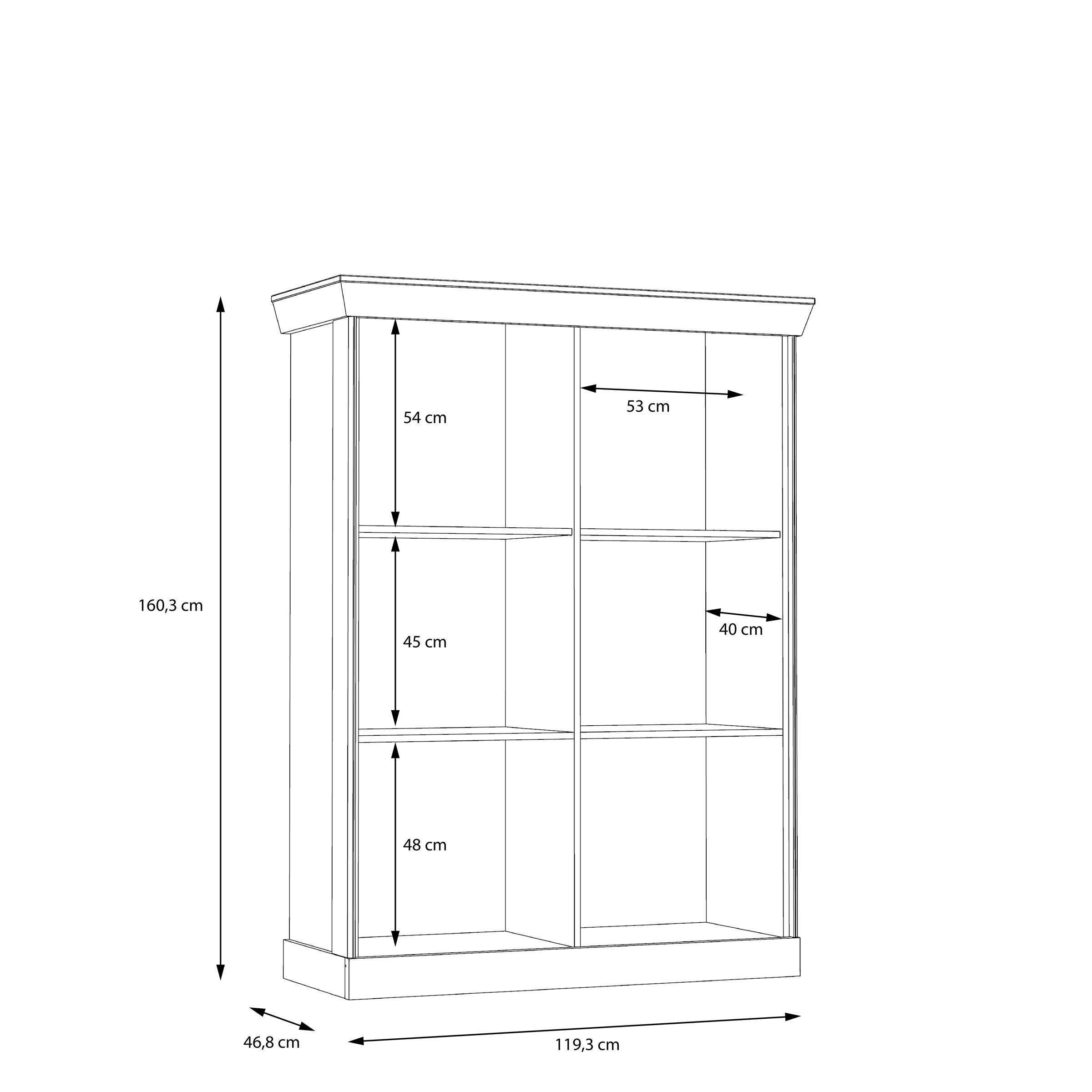 Vitrine Waterford Einlegeböden. mit in 2 Spanplatte und cm I" cm, 158,1 Tiefe Nachbildung Holztüren möbelando Breite im 2 Glas-/Holztüren, 119,6 Landhausstil Vitrine 47 "Kalamaria aus Höhe Vitrine modernen Eiche 2 cm,