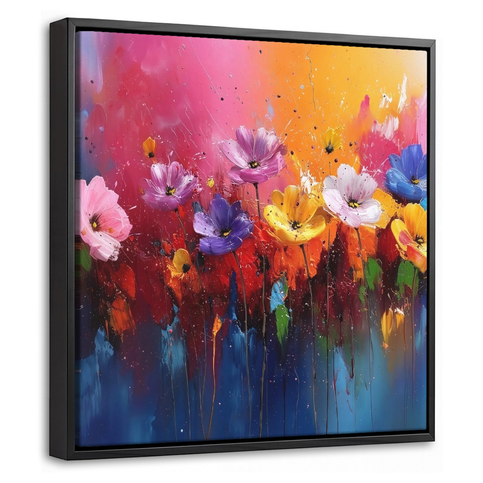 OneMillionCanvasses® Leinwandbild mit Rahmen - Fantasie-Blumen - Malen - Verspielt, Fotodruck (1 St), Leinwand Bilder Klein, Wand Dekoration Aesthetic 20x20cm