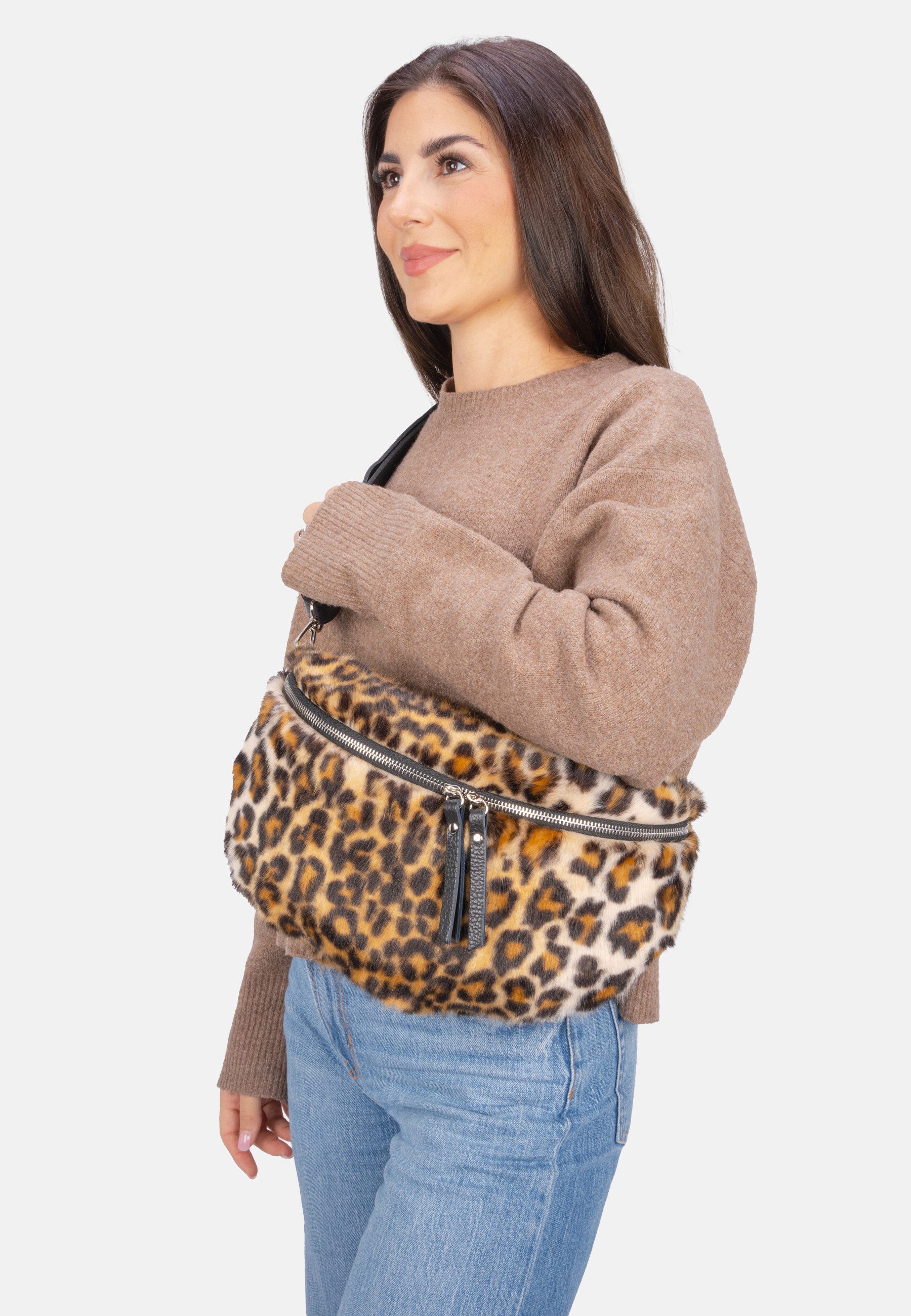 Seasons of April Gürteltasche LENI LEO SIZE L, Crossbody Tasche Umhängetasche mit Leopardenmuster, weiches Kunstfell – Bild 5 von 5
