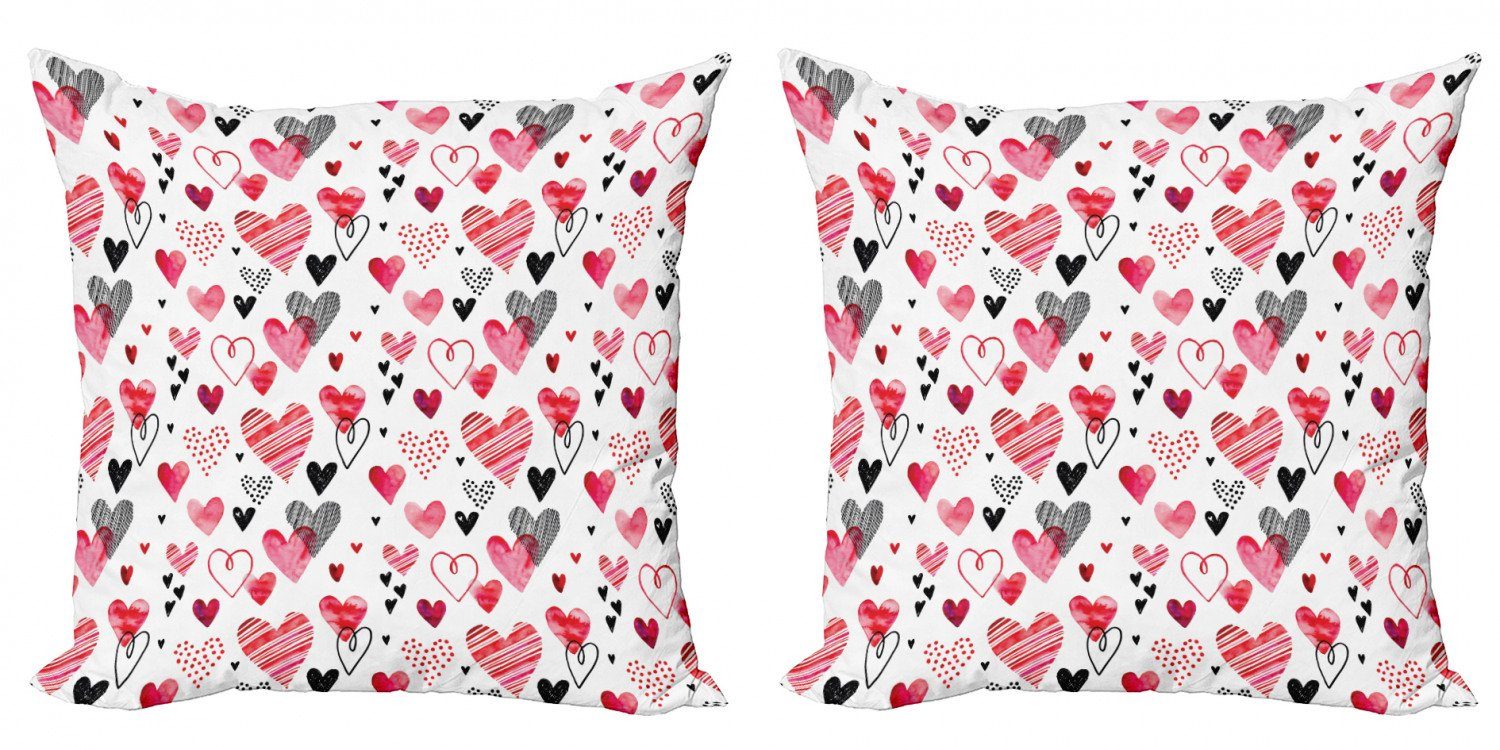 (2 Doodle Valentines Design Digitaldruck, Accent Stück), Abakuhaus Kissenbezüge Modern Herz Doppelseitiger