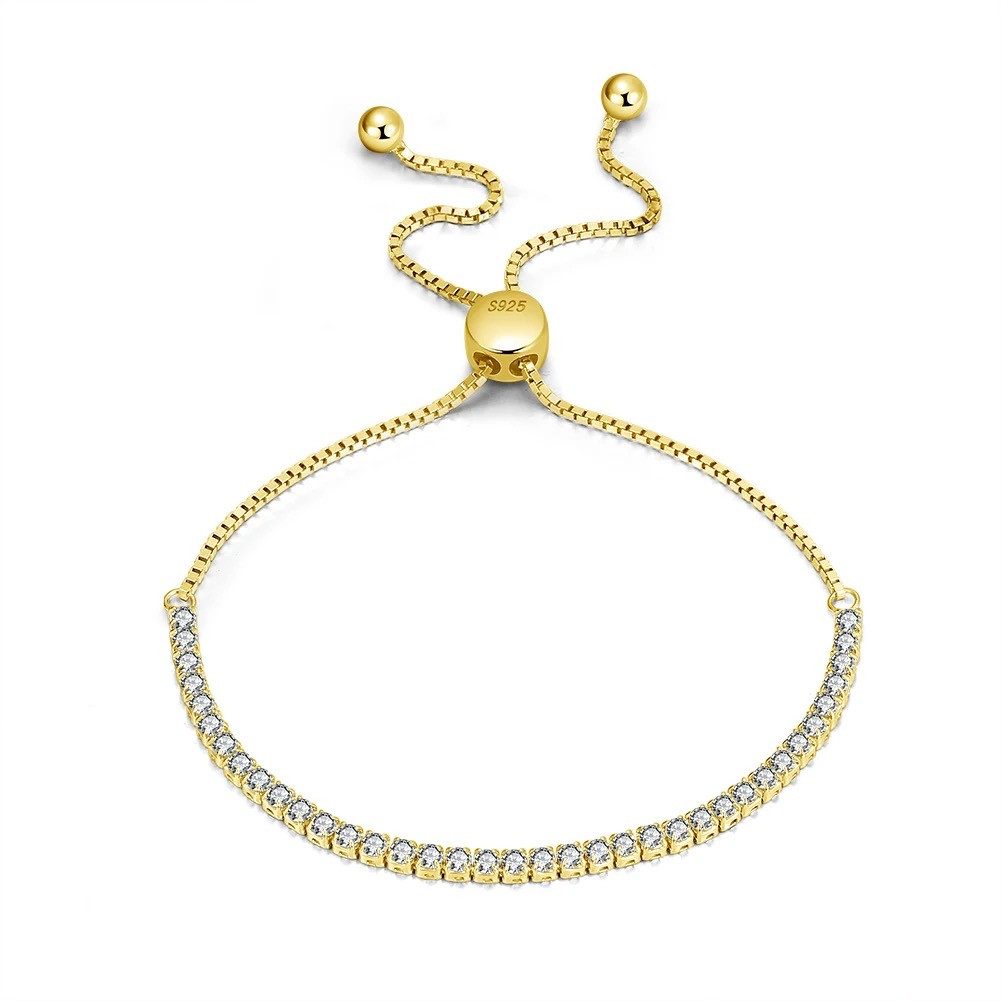 Tennisarmband Verstellbares Damen Tennisarmband 925 Sterling Silber Gold