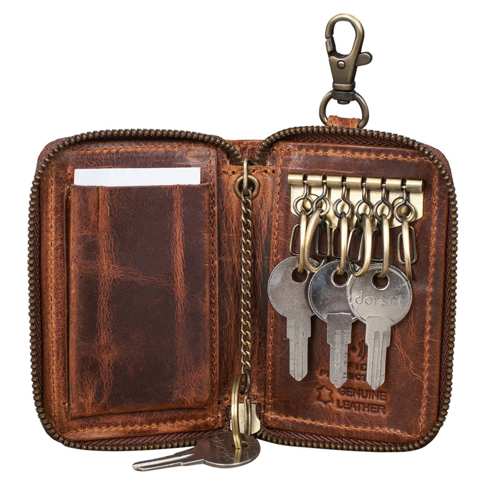 STILORD Schlüsseltasche "Emory" Schlüsseletui mit Leder - Kartenfach kara cognac