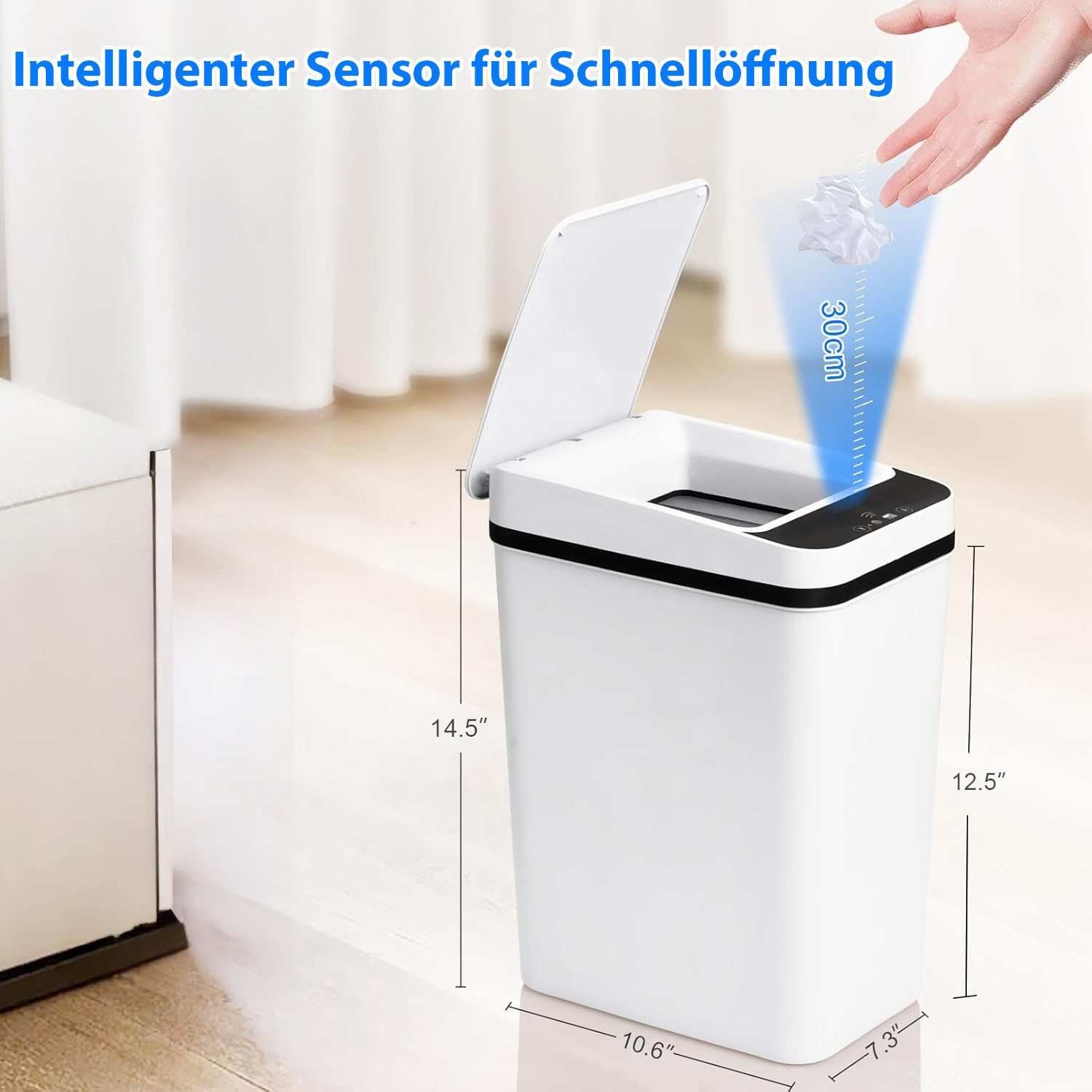 AKKEE Mülleimer mit Sensor 12L Elektrischer Mülleimer Mit Automatischem Deckel, Infrarotsensorik