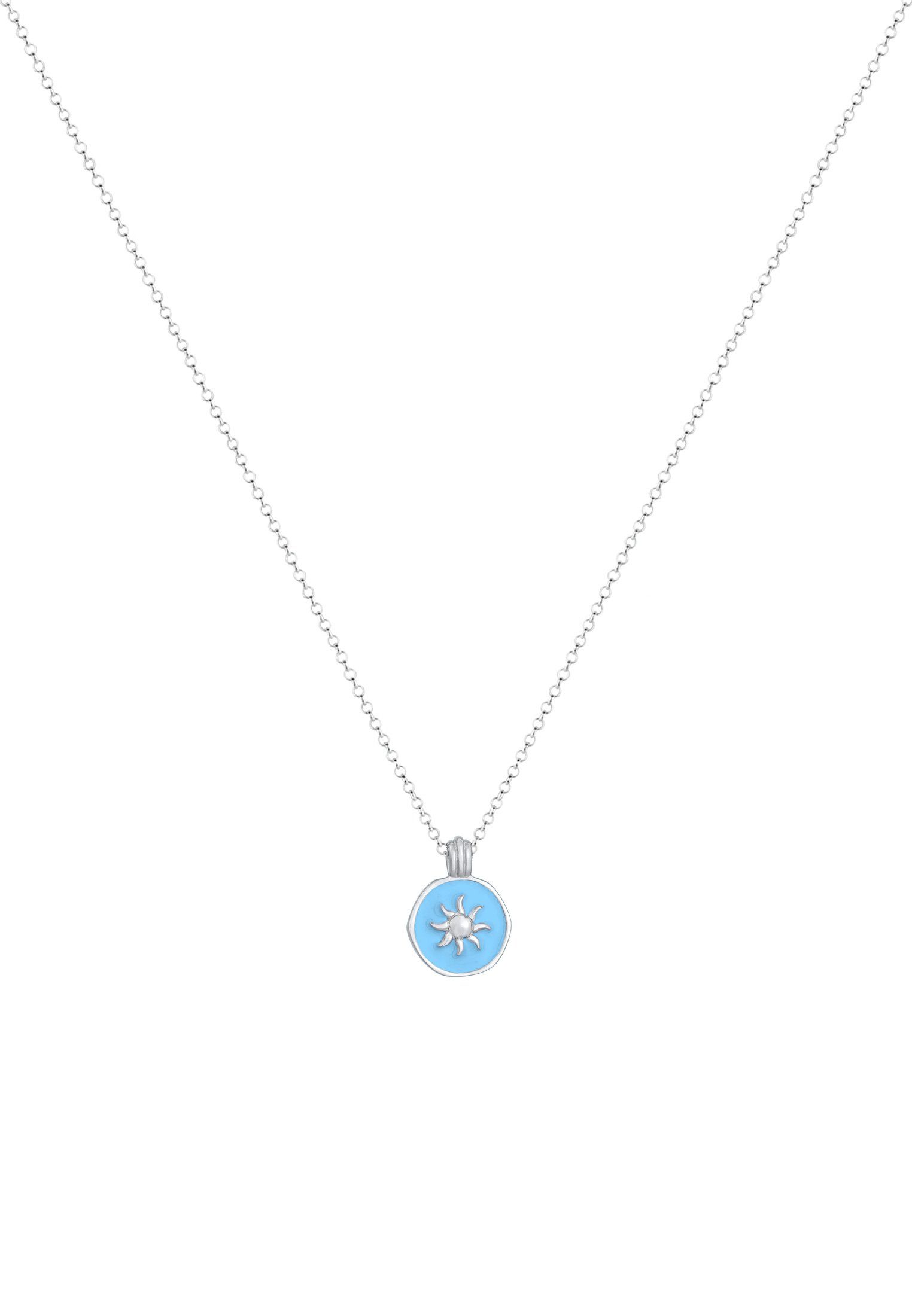 Elli Kette mit Anhänger Sonne Münze Emaille 925 Silber, Sonne günstig online kaufen