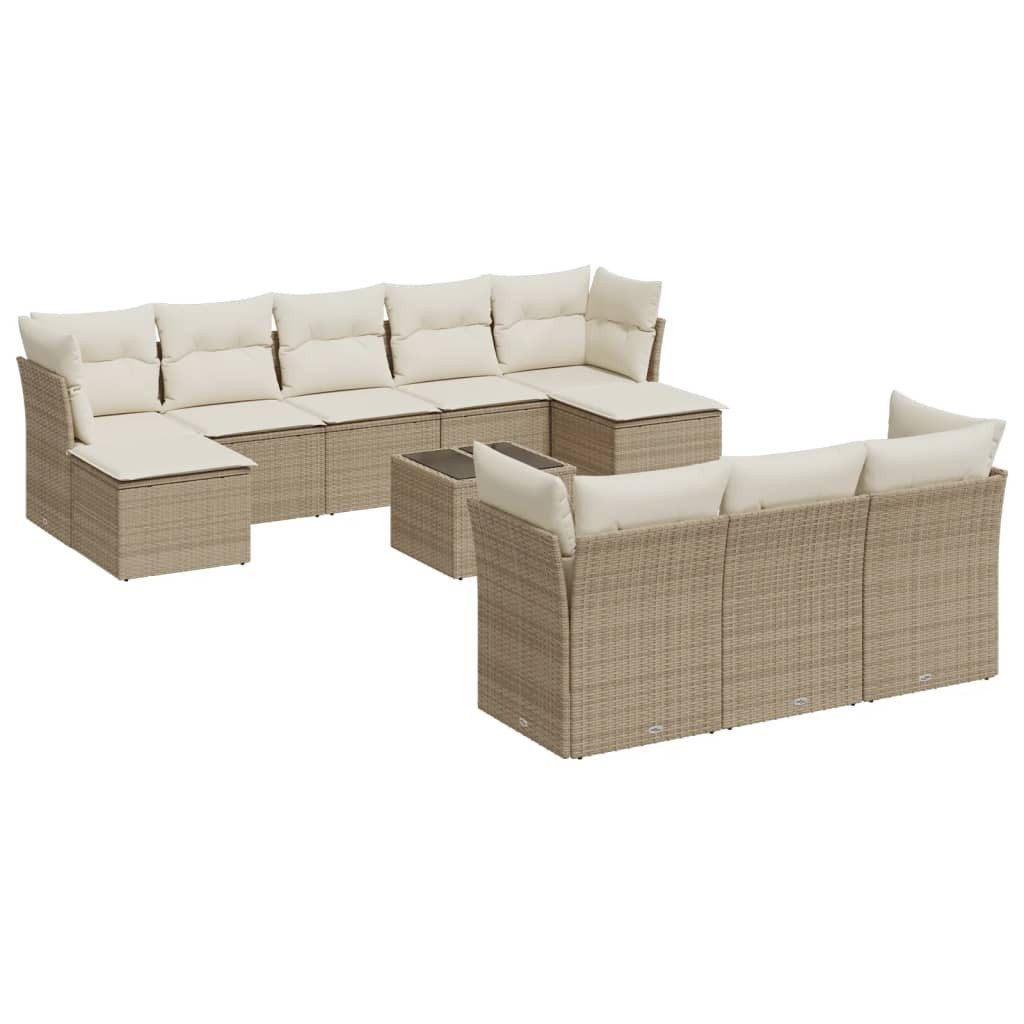 Gartenlounge-Set 11-tlg. Garten-Sofagarnitur mit Kissen Beige Poly Rattan