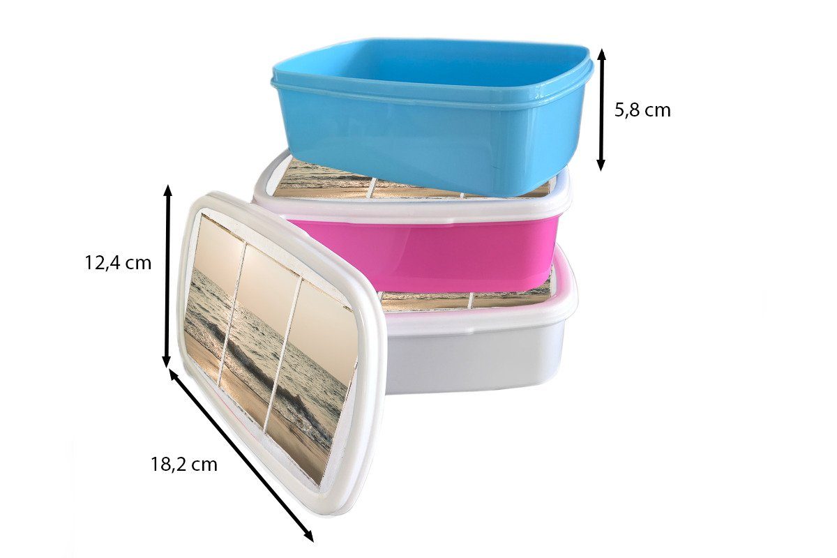 Snackbox, Kinder, Aussicht rosa MuchoWow - Brotdose für Mädchen, Meer, - Lunchbox Brotbox Kunststoff, Erwachsene, Strand Kunststoff (2-tlg),