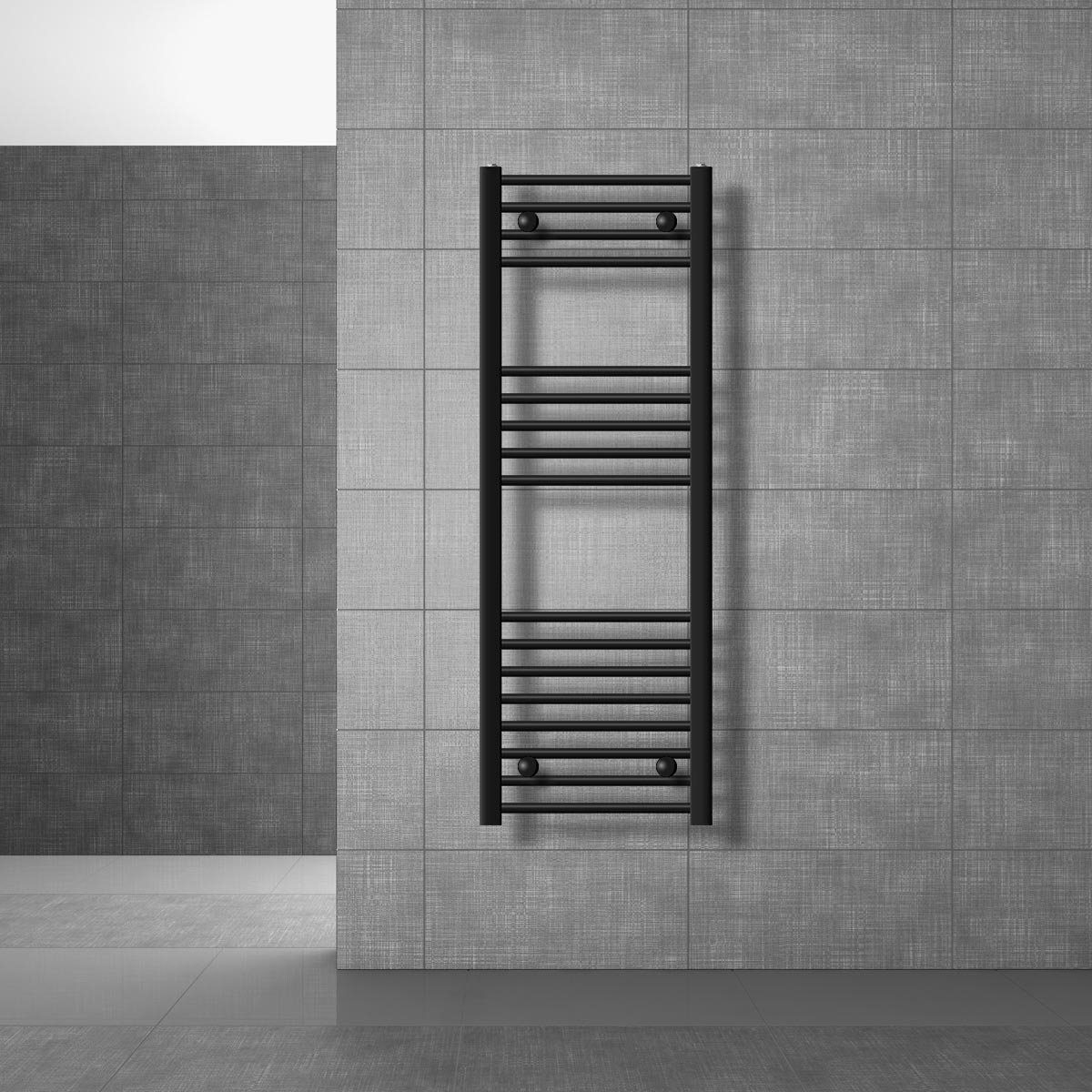 LuxeBath Badheizkörper Designheizkörper Sahara Handtuchheizkörper Handtuchwärmer, Schwarz 400x1200mm gerade Seitenanschluss