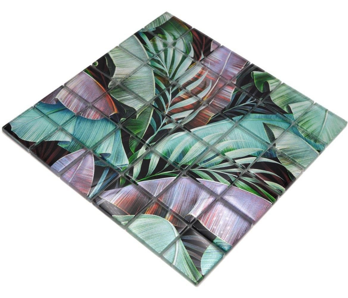 Thumbnail - Mosani Mosaikfliesen Glasmosaik Mosaikfliese Regenwald Grün Violett Blätter