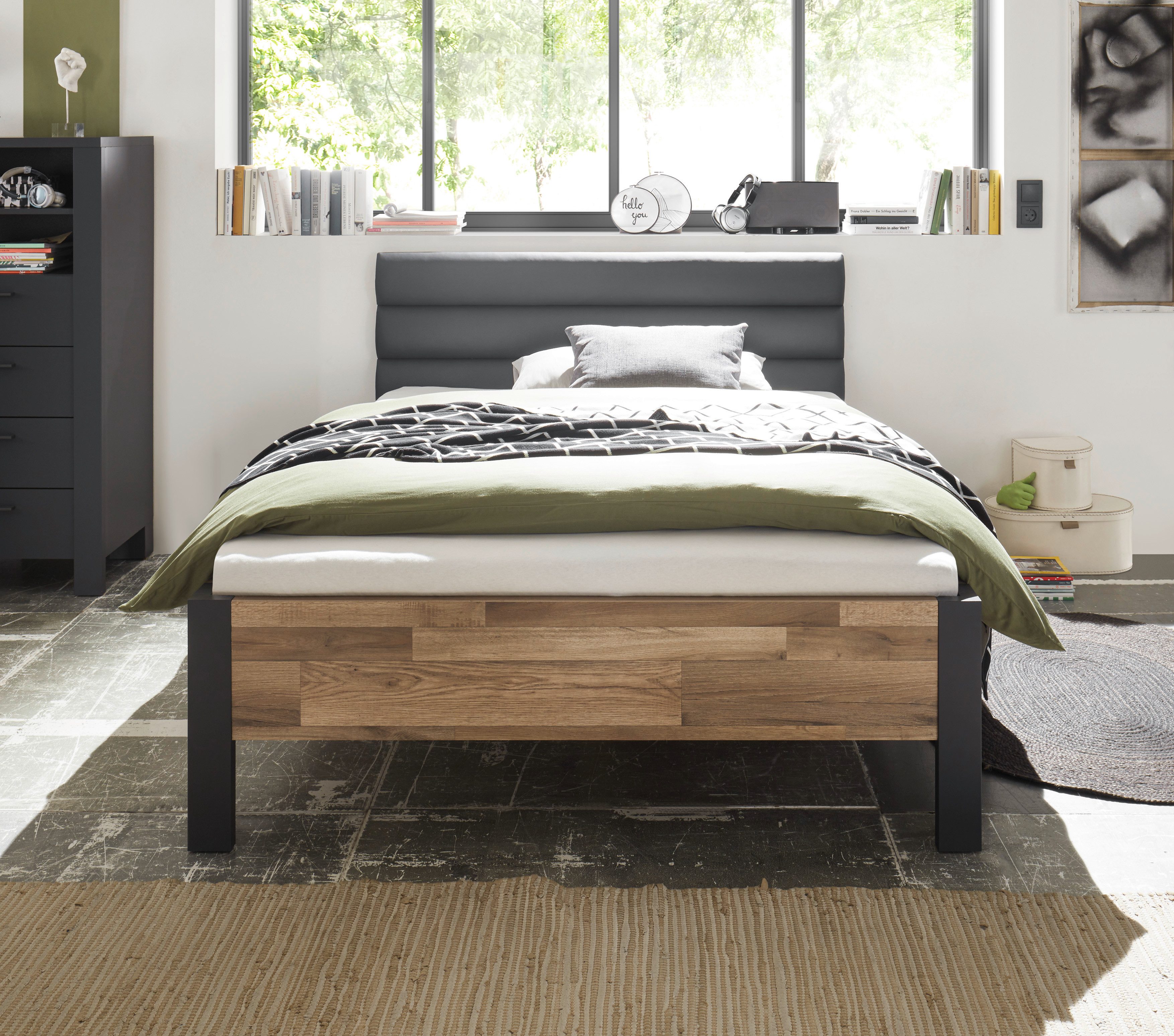 Begabino Bettgestell Dallas Bett, Jugendbett mit gepolstertem Kopfteil, Polsterbett wahlweise in 140 oder 120 cm