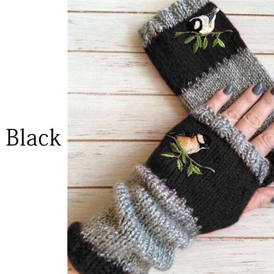 Blusmart Strickhandschuhe Mode Fingerlose Bestickte Schwarz Handschuhe Frauen Nähte Handschuhe Warme