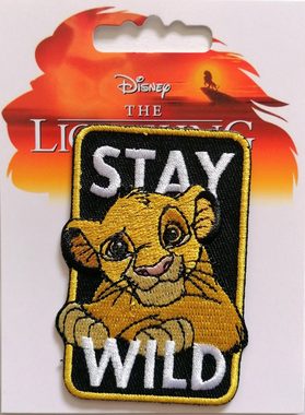 Disney Aufnäher Bügelbild, Aufbügler, Applikationen, Patches, Flicken, zum aufbügeln, Polyester, König der Löwen Simba Stay Wild   - Größe: 5 x 7,5 cm