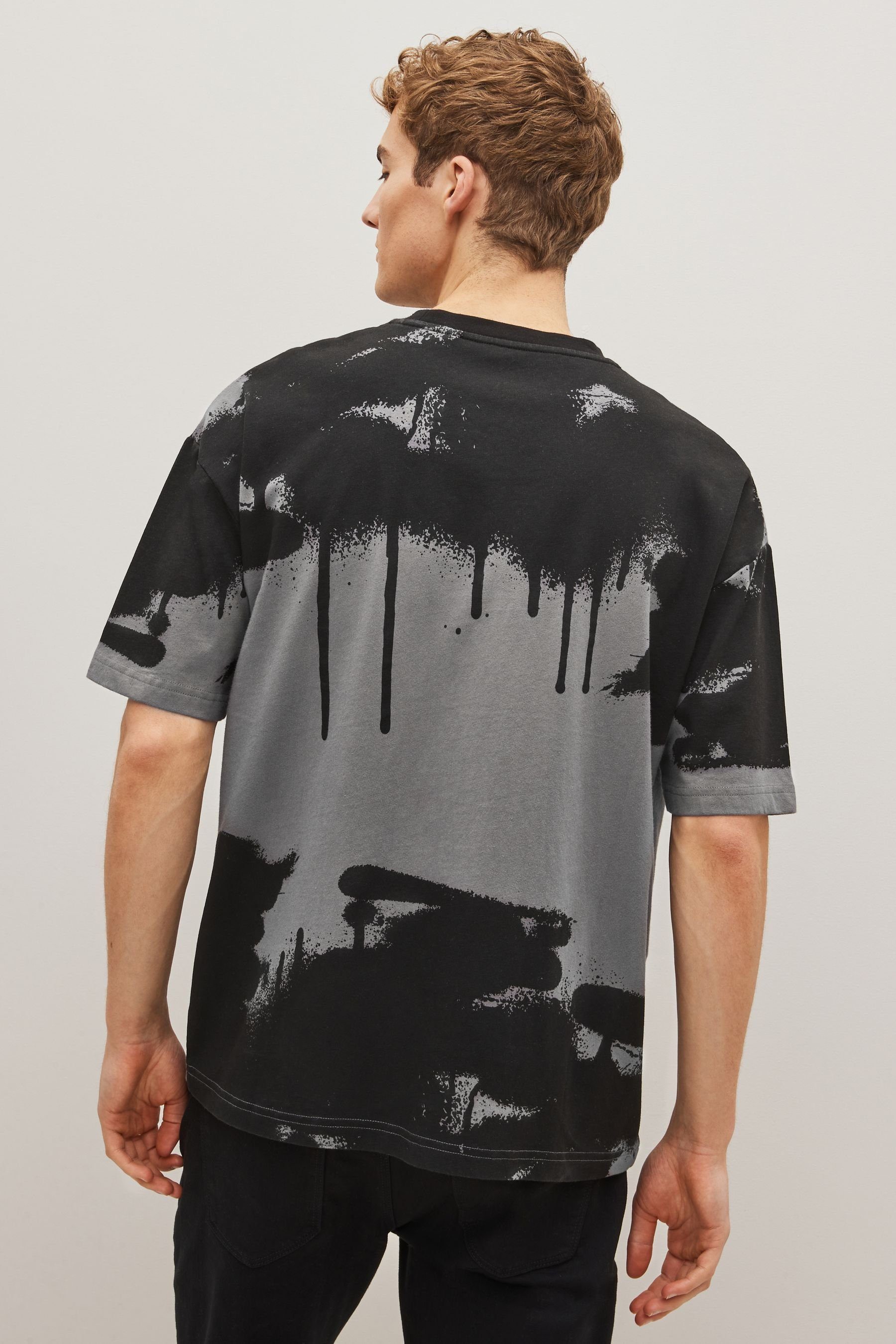 Print-Shirt Next T-Shirt Graffiti mit Print (1-tlg) Grey