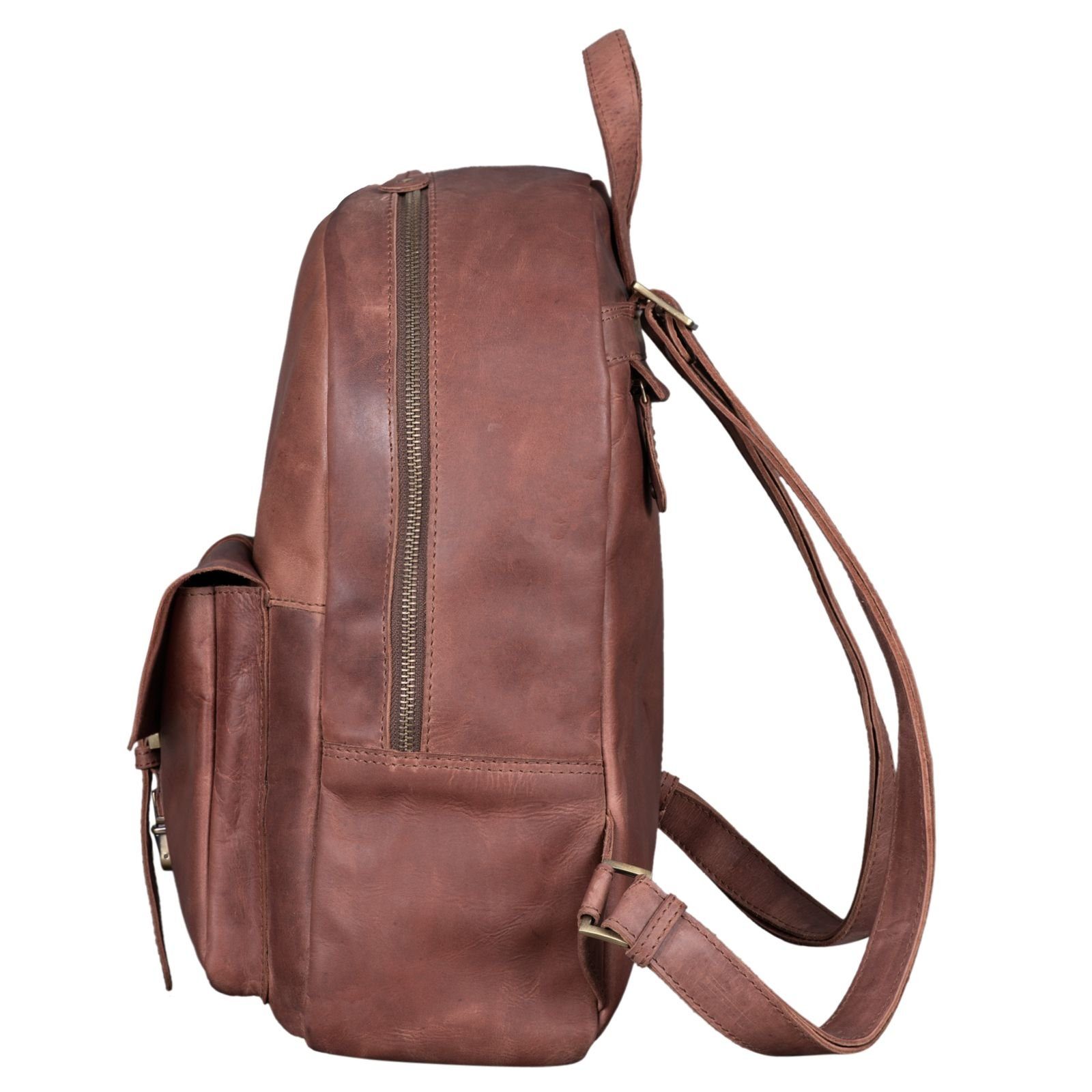 Lederrucksack Vintage Groß Notebook-Rucksack "Eloma" STILORD messina - braun