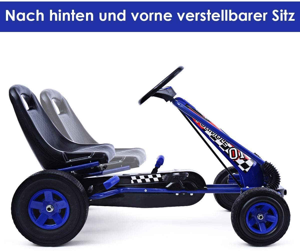 COSTWAY Go-Kart Tretauto, Pedalfahrzeug, mit Handbremse, verstellbarer Sitz