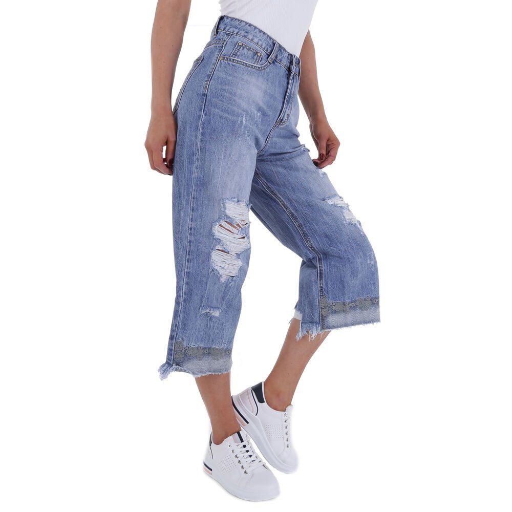 Bootcut-Jeans Elegant Jeans Damen Ital-Design Destroyed-Look Blau Bootcut in