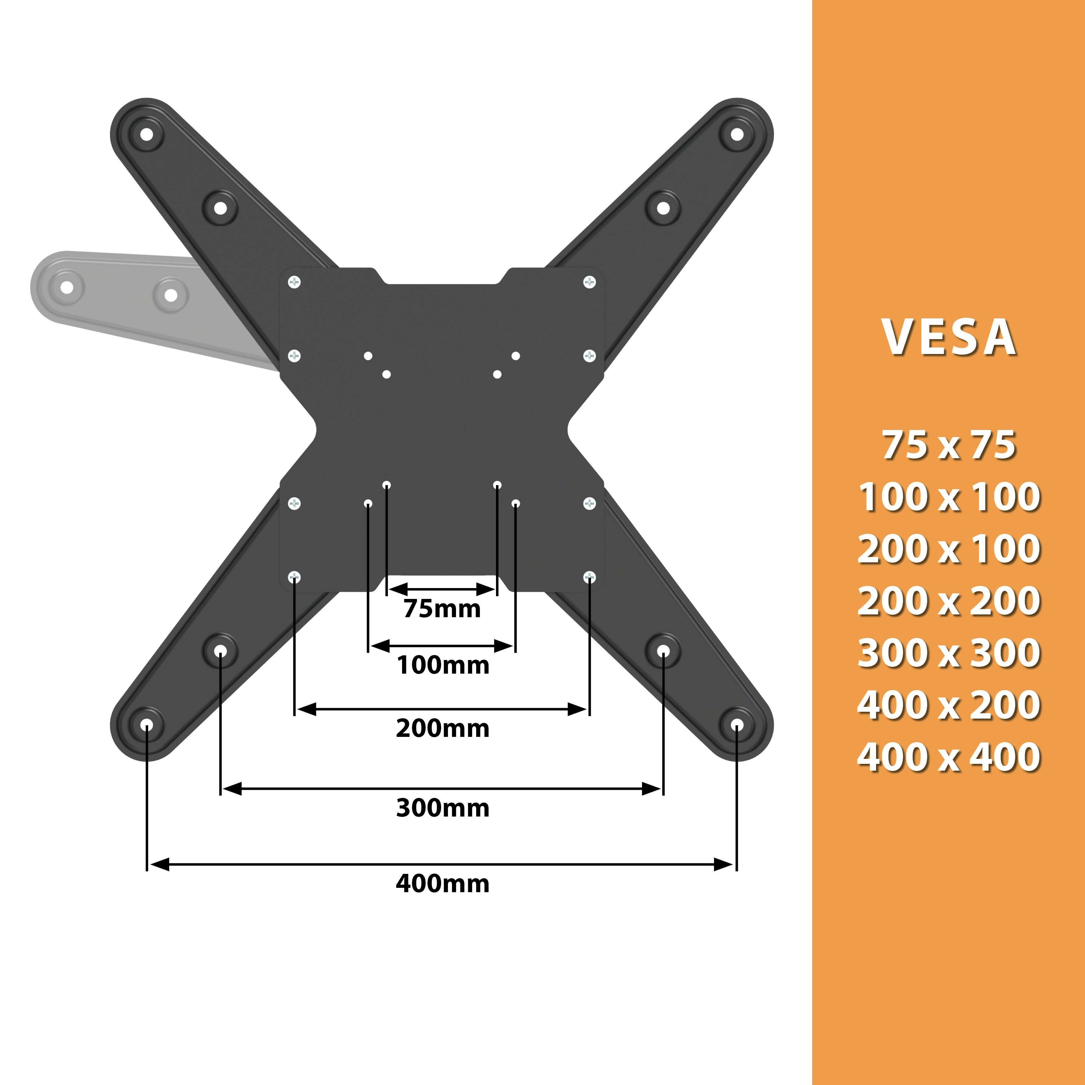 bis 75 kg Gewicht Wandhalterung für Monitor/TV/LED von 32 bis 55 Zoll VESA bis 400 x 300 Farbe schwarz Wandabstand 36 mm 