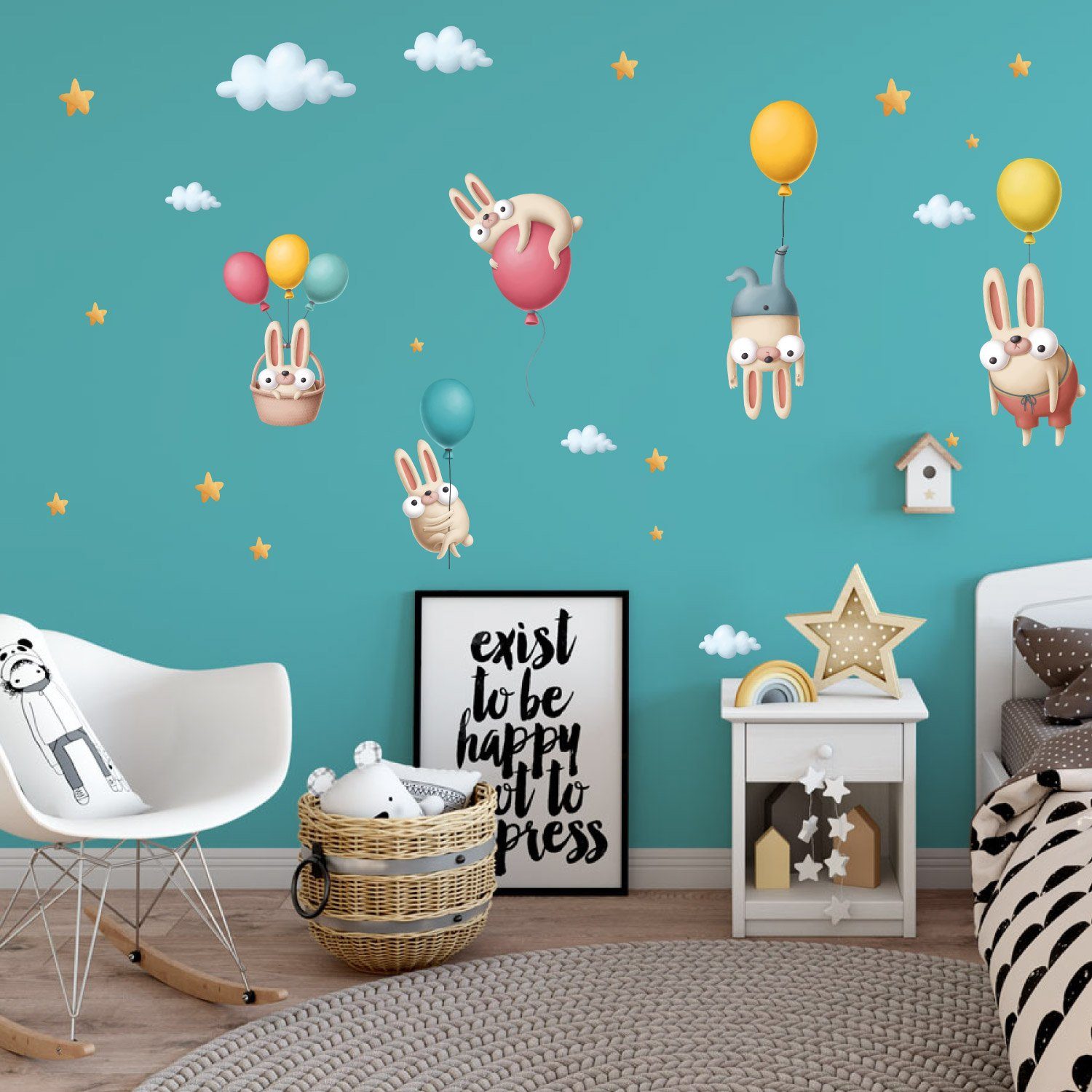 Sunnywall Wandtattoo Fliegende Hasen Wandsticker für Wohnbereich od. Kinderzimmer