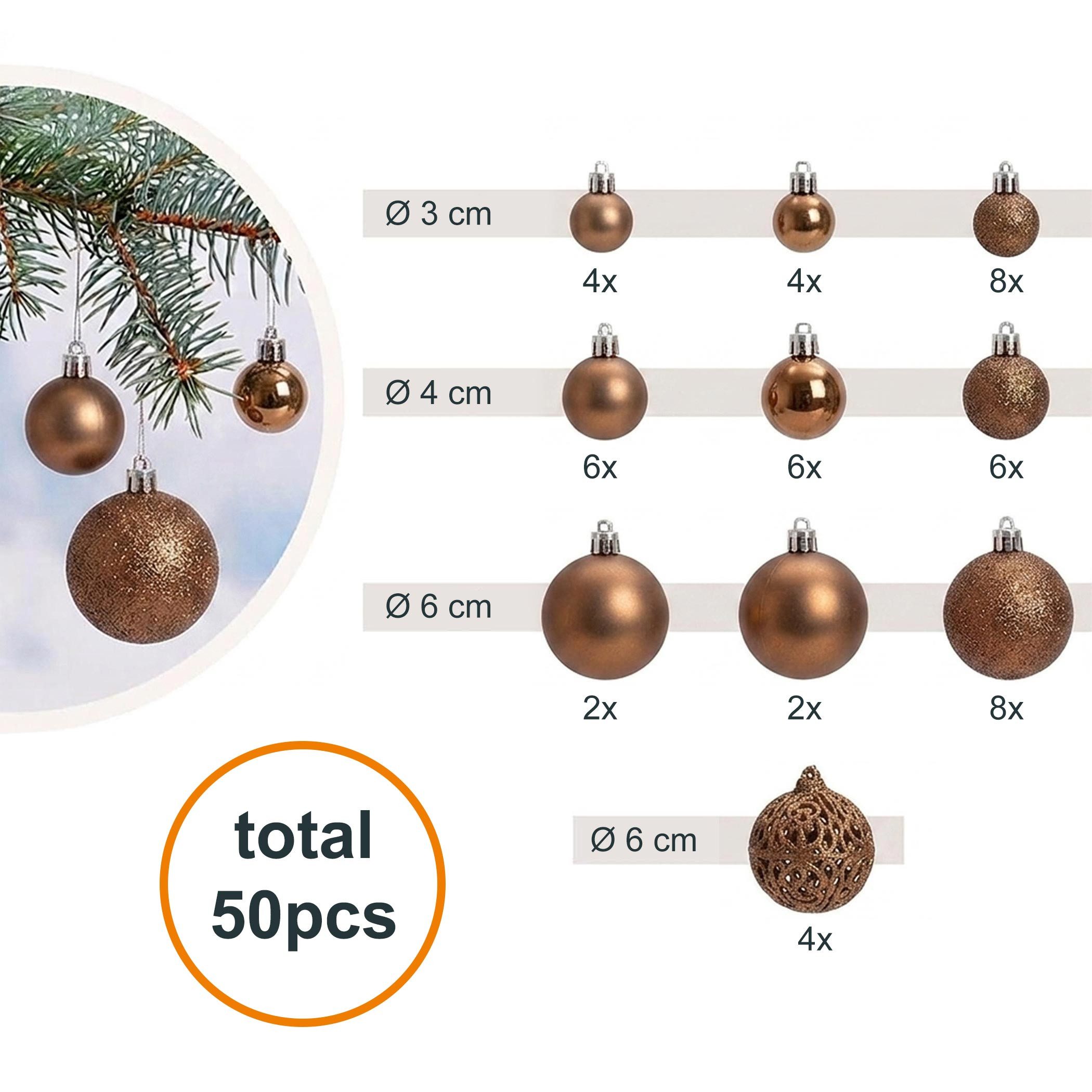 Spetebo Weihnachtsbaumkugel Kunststoff Christbaumkugel Set bruchsicher (50 St), inklusive Metall Haken