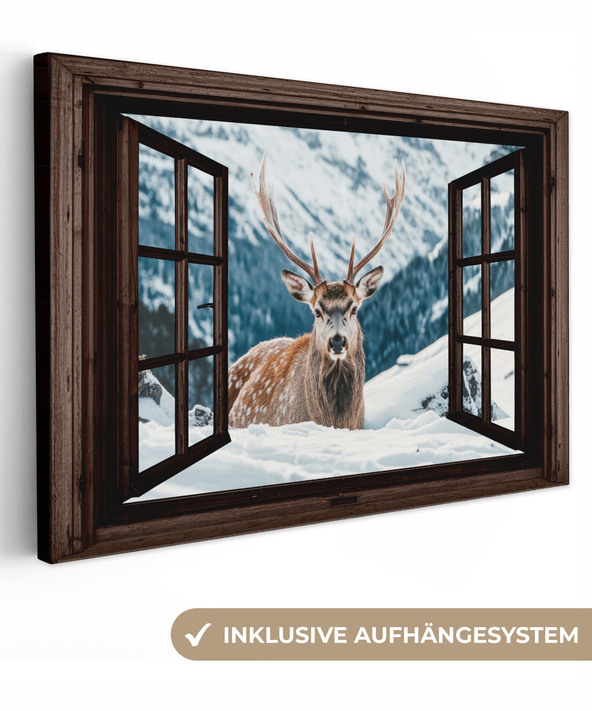 OneMillionCanvasses® Leinwandbild Hirsche - Landschaft - Winter - Natur - T günstig online kaufen