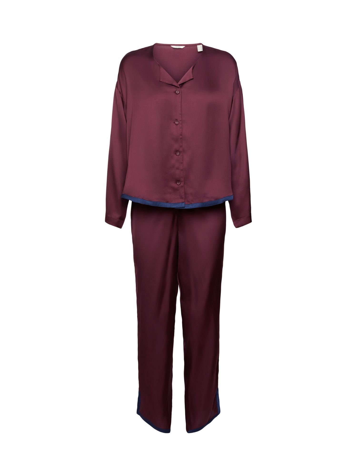 Esprit Pyjama Satin-Pyjama BORDEAUX RED