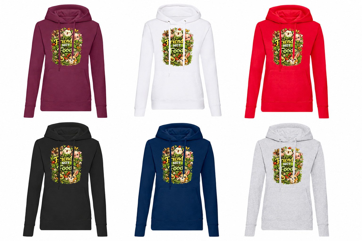 Blondie & Brownie Hoodie Friends Not Food Damen Hoodie Print Tierliebe Vegan Freizeit Look Mode (Einzelstück, Einzelartikel)