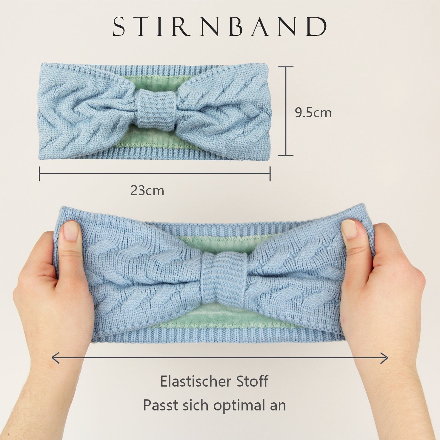 Frentree Stirnband gefüttertes Damen Strick Haarband, Mädchen Ohrenwärmer mit Schleife, warmes Fleece Innenfutter