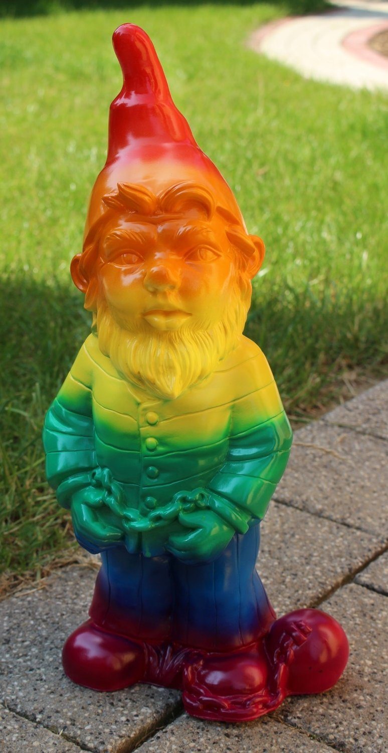 Otto Müller Gartenzwerg Gartenzwerg Gartenfigur Deko Zwerg Sträfling Gefangener Regenbogen bemalt Pride LGBT H 36 cm