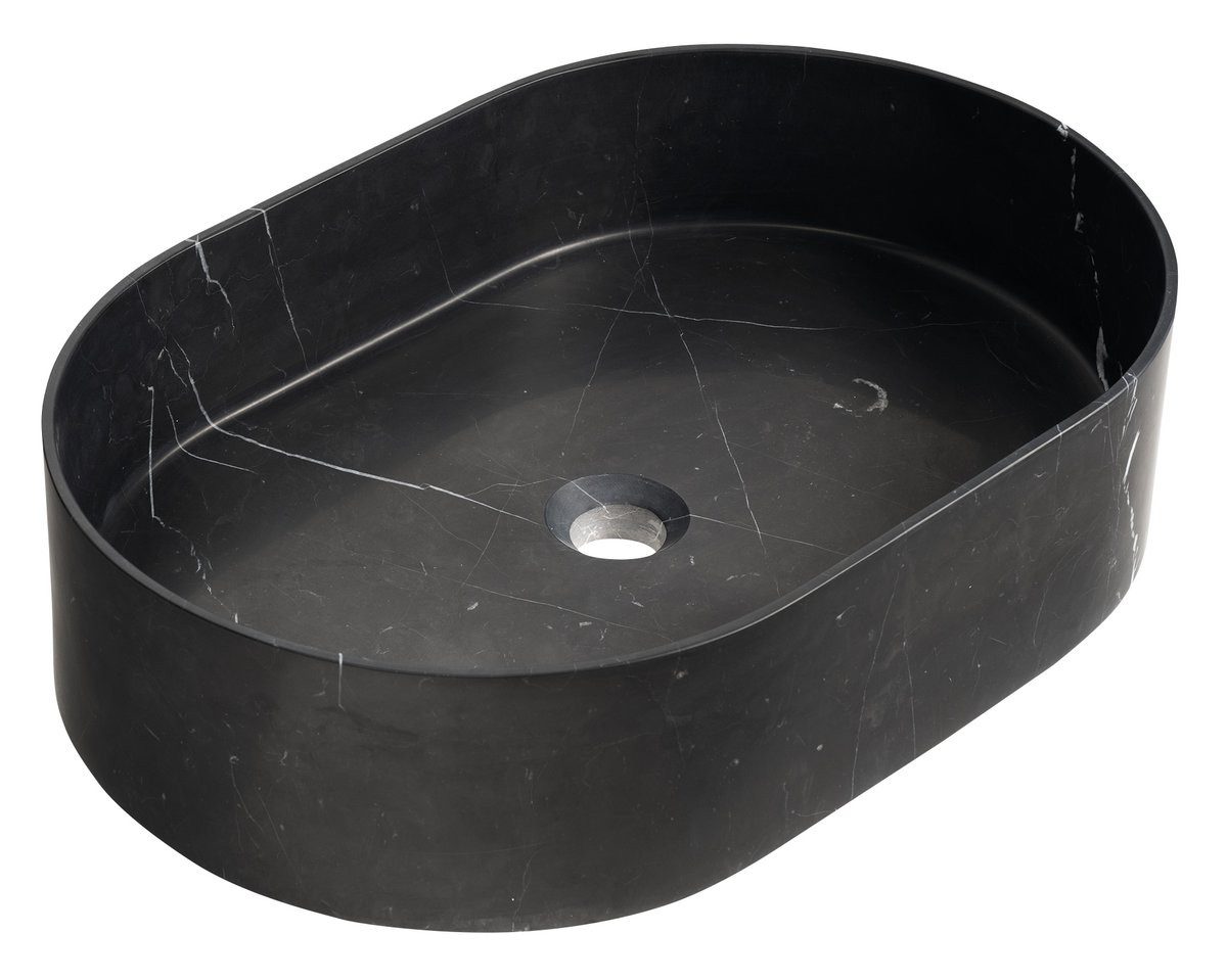 Sapho Waschtisch BLOK Stein-Waschbecken zum Aufsetzen, 55x37cm, schwarzer matt Marquin, Sapho-2401-51