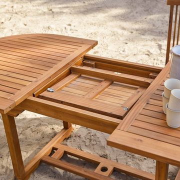 Tikamoon Garten-Essgruppe Capri Ovale Outdoor Gartenmöbel Set aus massiver Akazie 6 Stühle