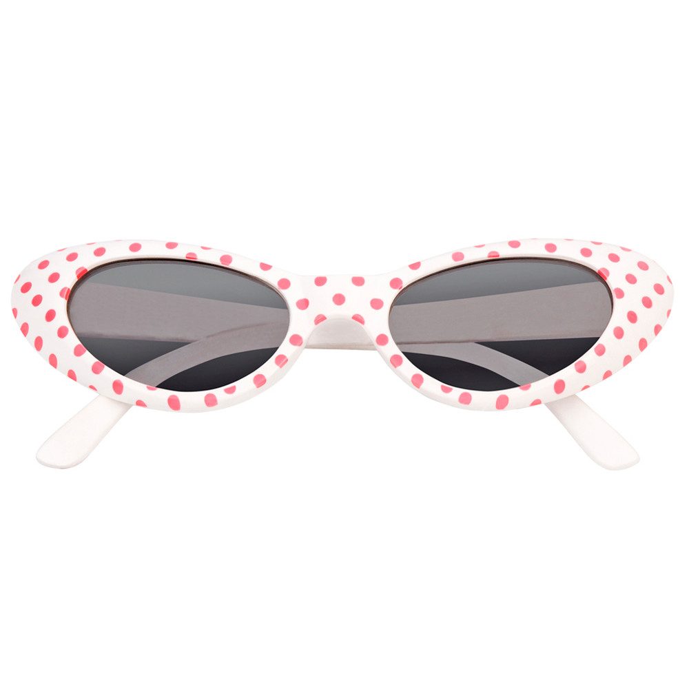 Das Kostümland Verkleidungsmaske Cat Eye Brille Sandy mit Punkten, Weiß Rosa