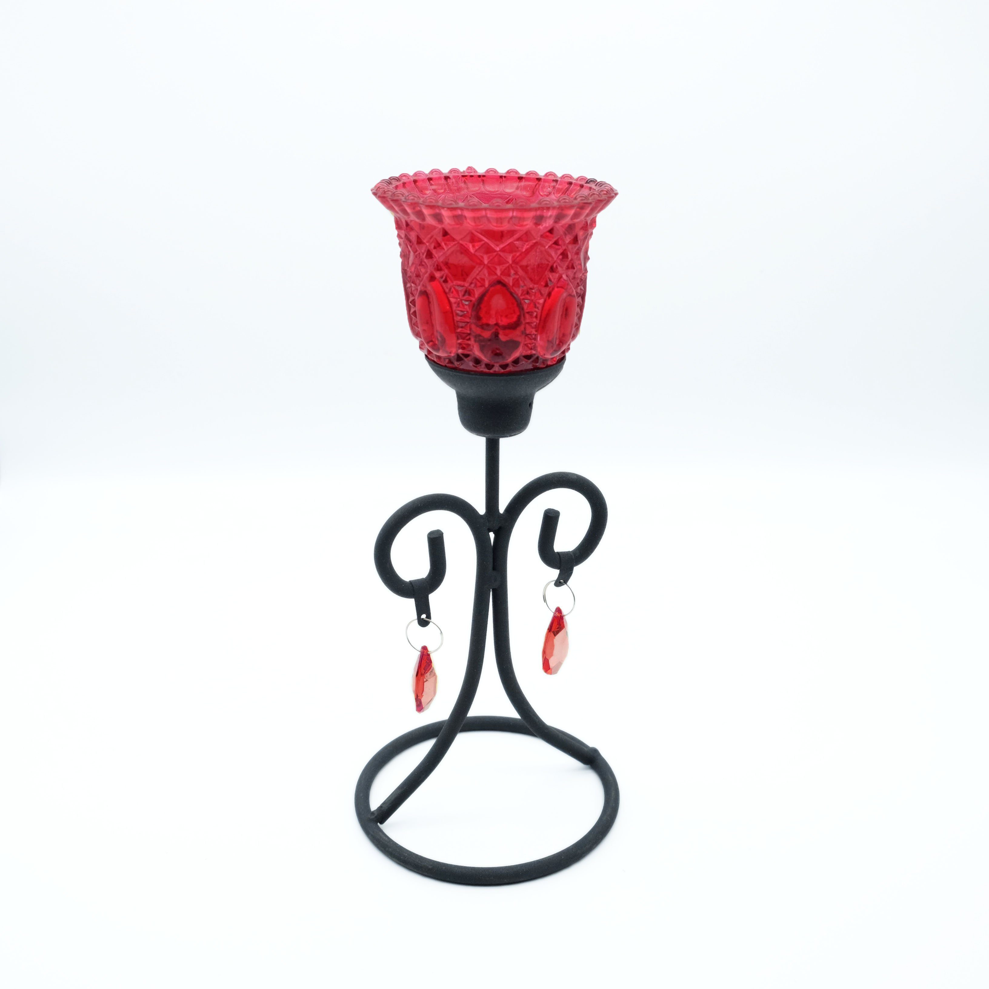 Kerzenhalter, Kerzenständer, DeColibri Kerzenständer Glas, Teelichthalter standfest rot