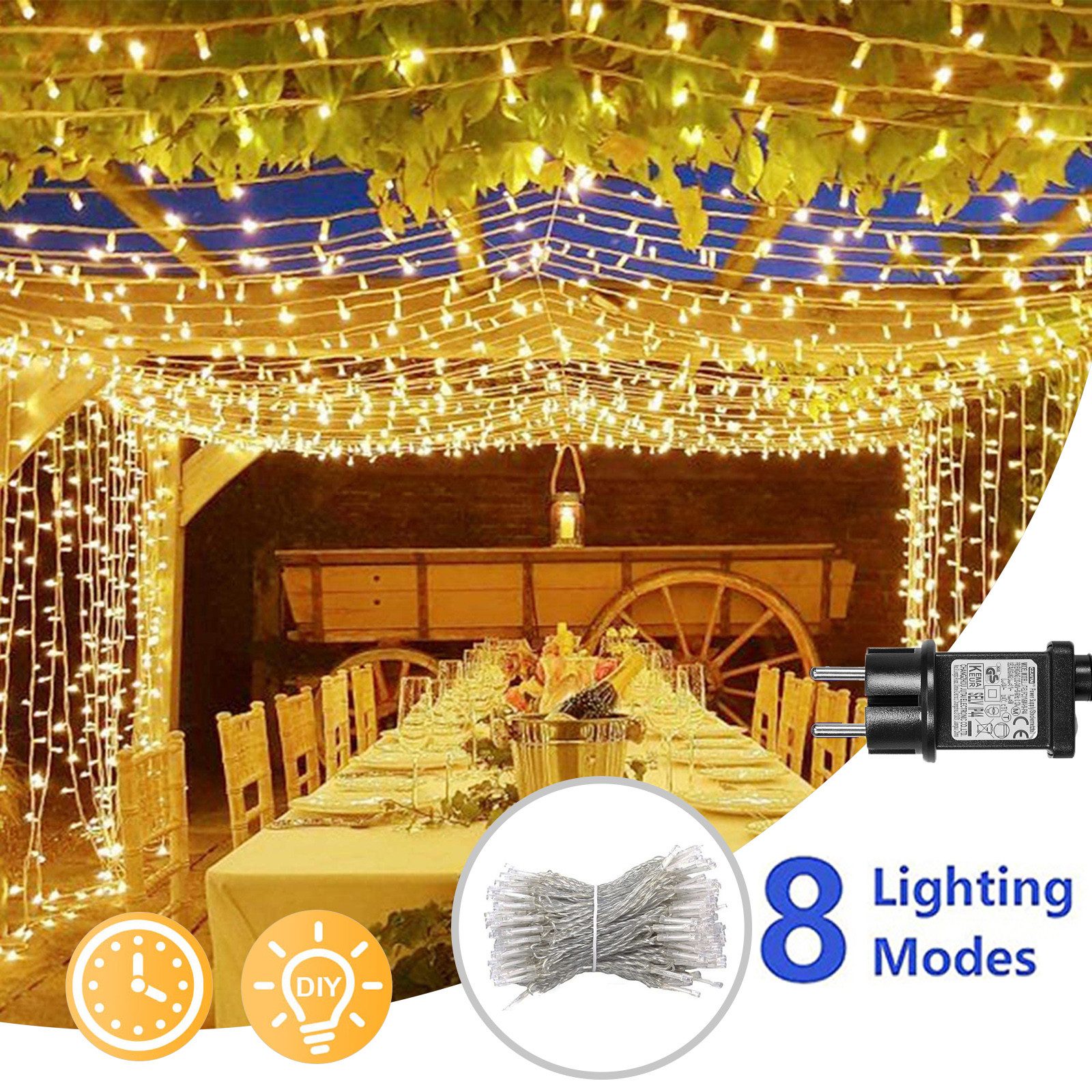 MUPOO LED-Lichterkette 20/30/50/100M Lichtervorhang 200/300/400/800 LED Lichterketten, 8 Modi, 4 Farbe