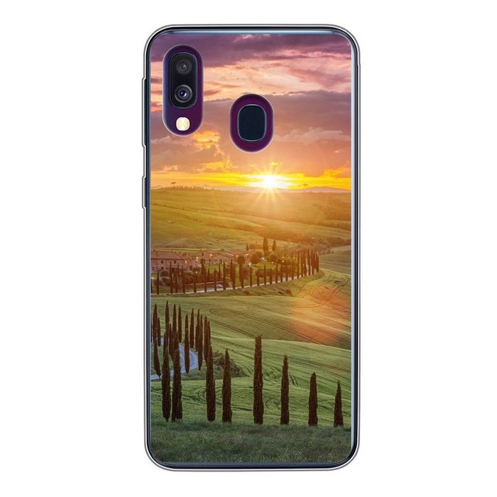 MuchoWow Handyhülle Italien - Sonnenuntergang - Toskana Handyhülle Samsung Galaxy A40 Smartphone-Bumper Print Handy