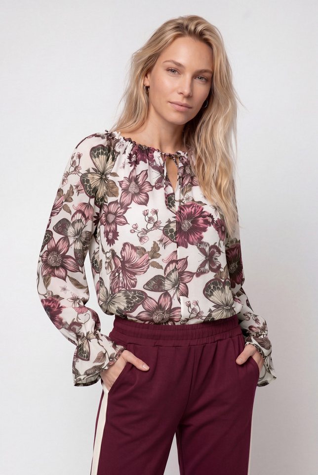 Monari Langarmbluse Bluse Blume allover Regular fit mit Raffungen